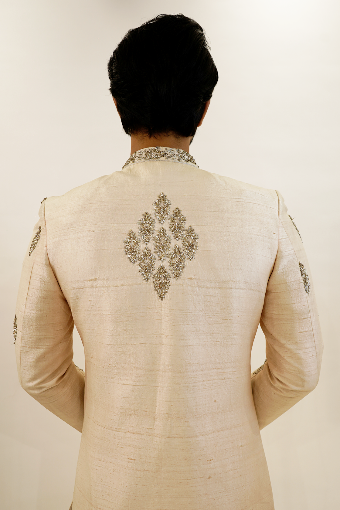 Pure Raw silk sherwani with traditional boota design