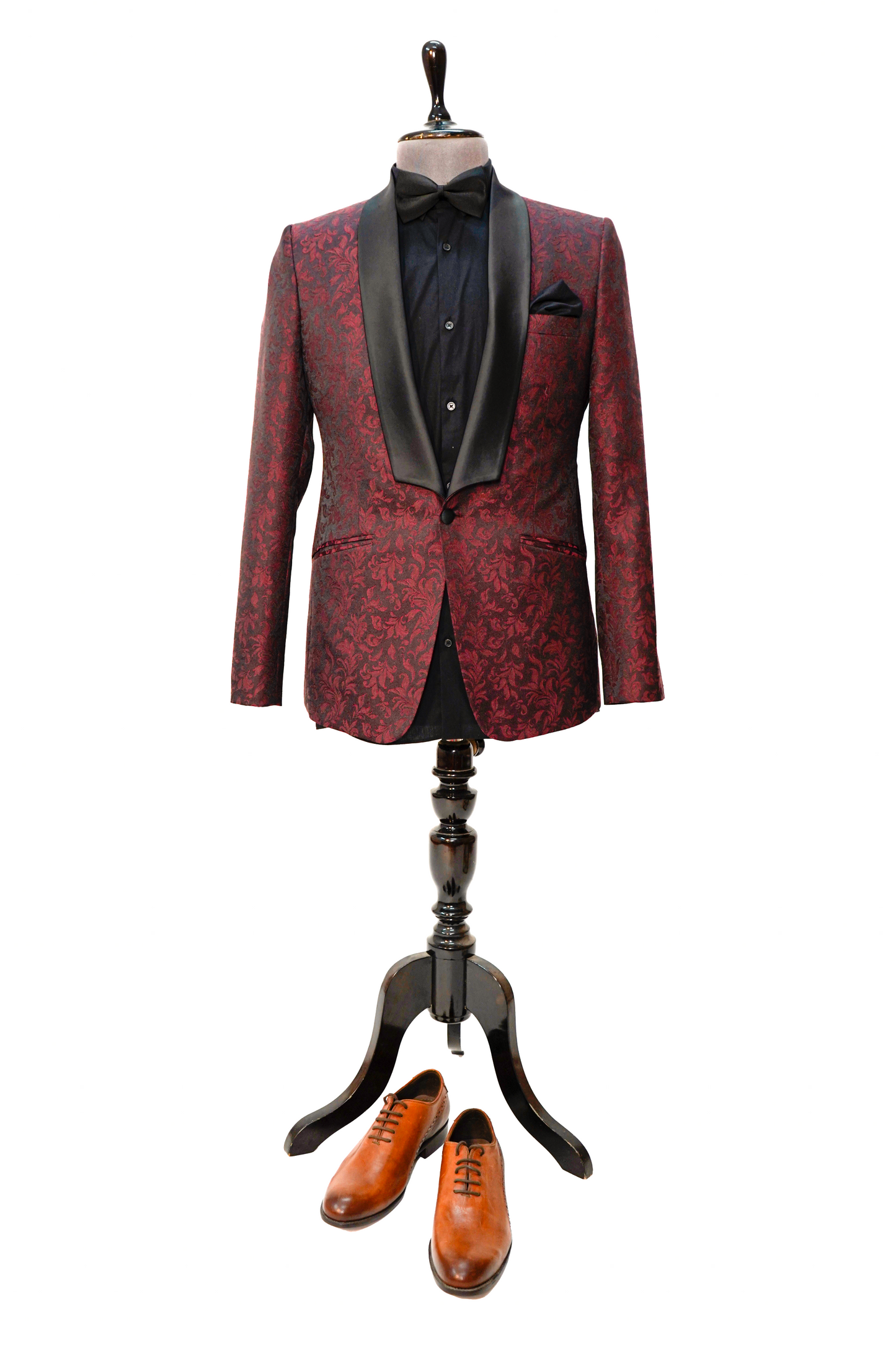 Black and maroon floral jaquard 2-piece tuxedo blazer