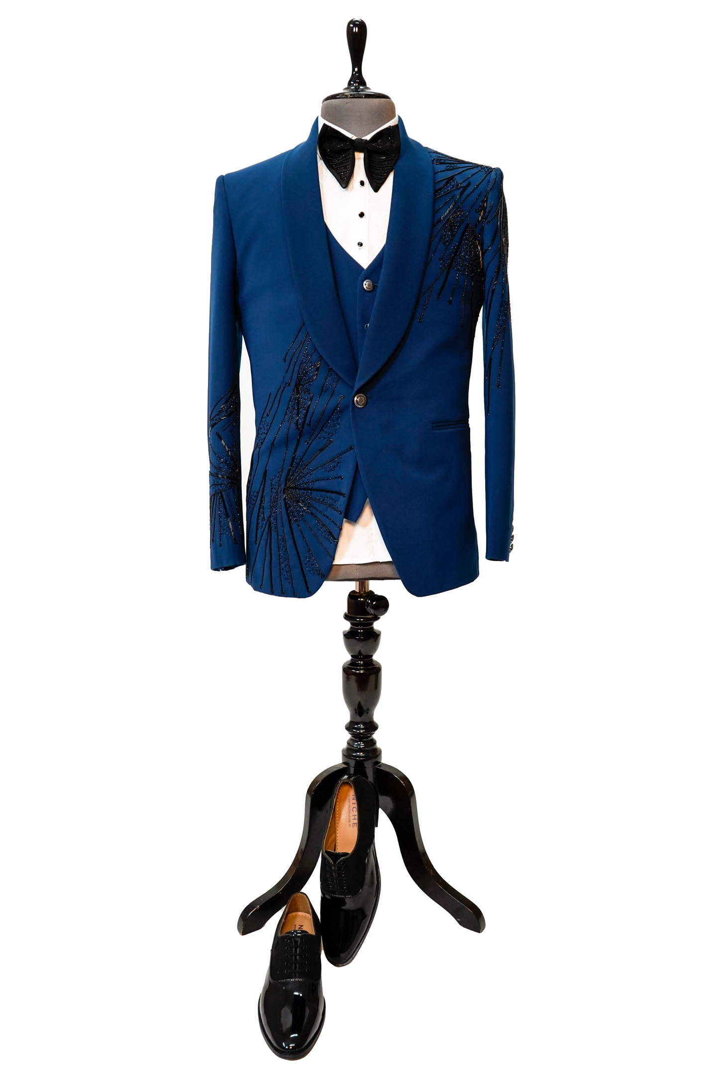 Teal blue 5- piece tuxedo with curtdana embroidery