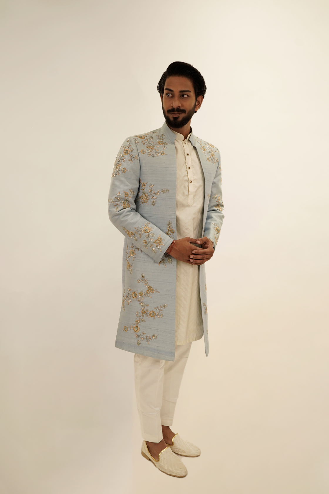 Cherry Blossom Inspired Blue Open Jacket