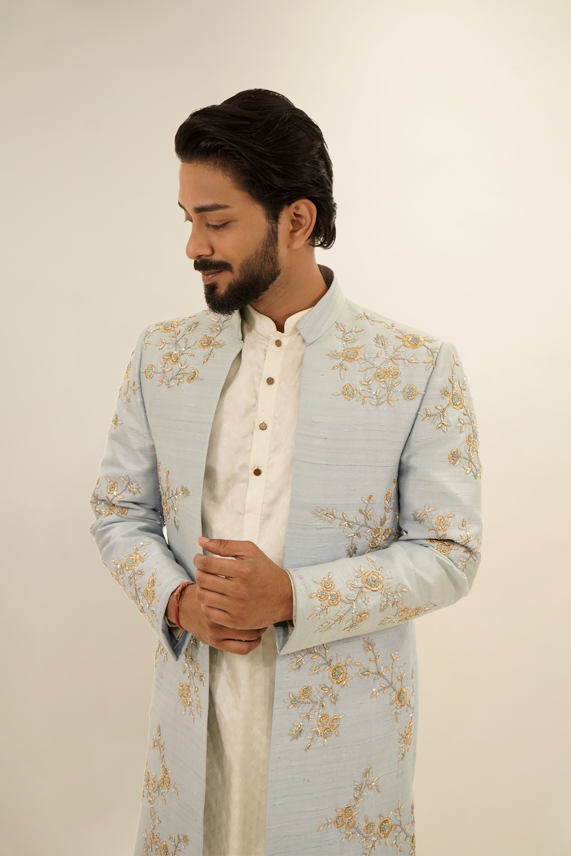 Cherry Blossom Inspired Blue Open Jacket