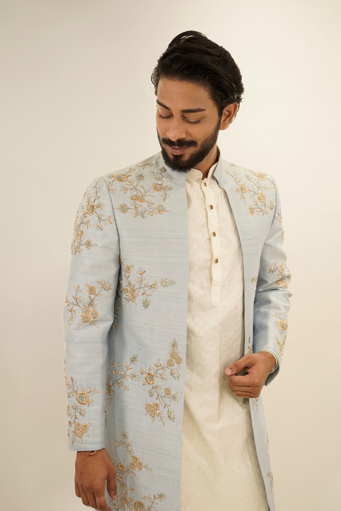 Cherry Blossom Inspired Blue Open Jacket