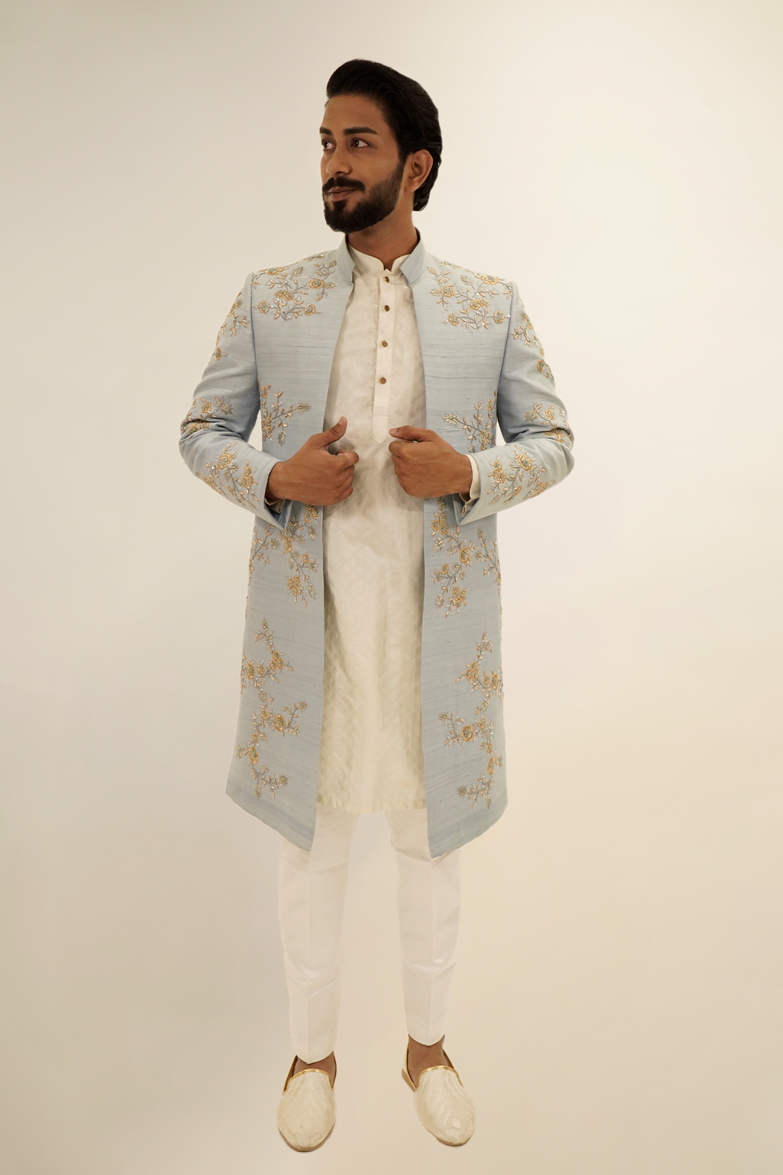 Cherry Blossom Inspired Blue Open Jacket