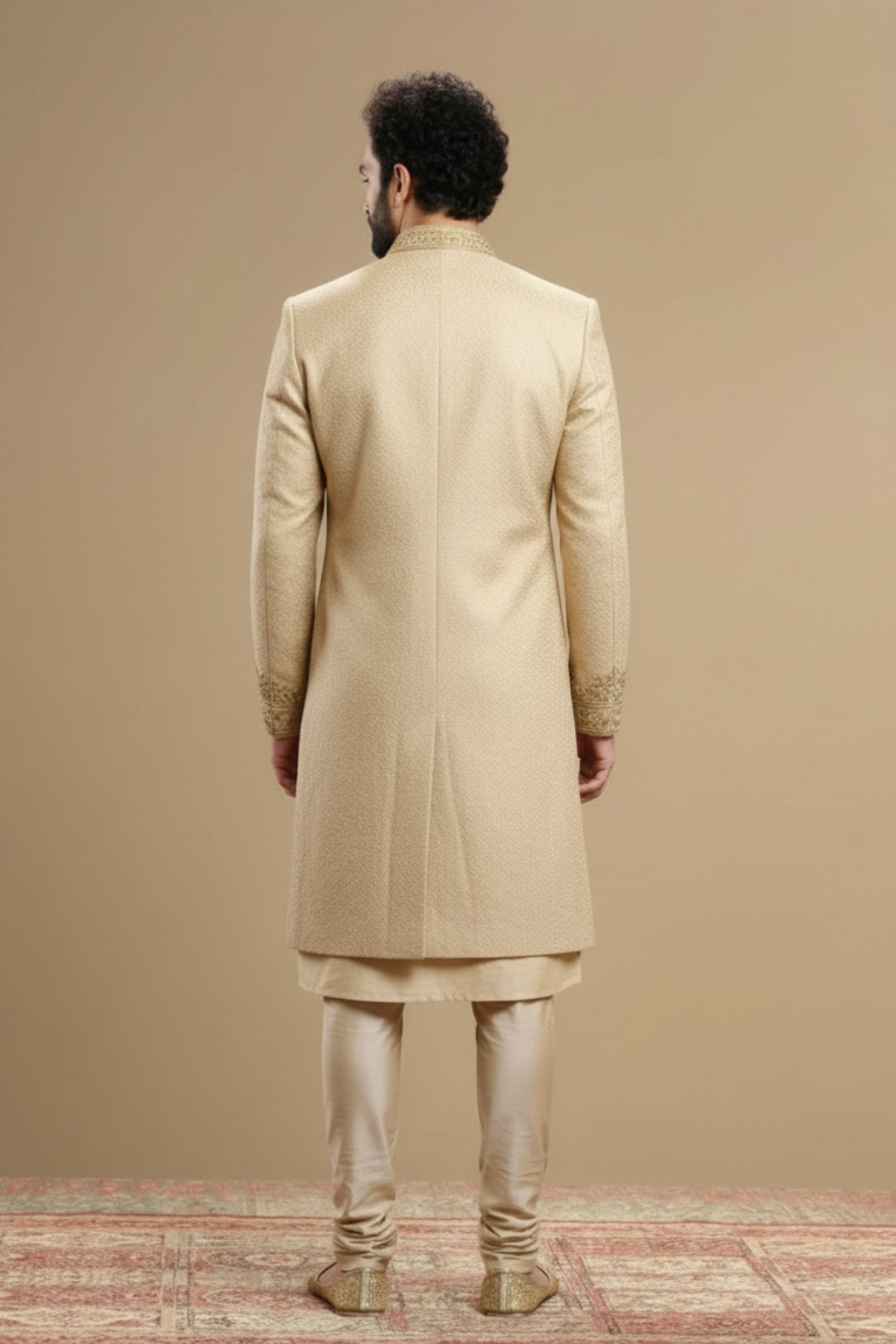 Men’s Designer Ivory Sherwani with Intricate Gold Work