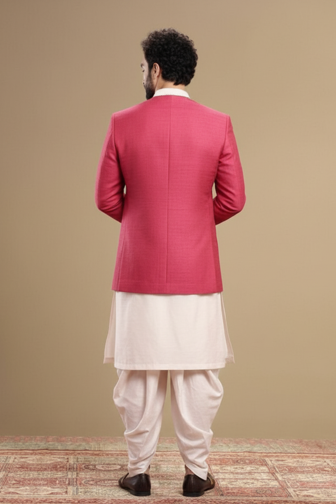 Men’s Festive Rose Pink Embroidered Indo western Jacket Set