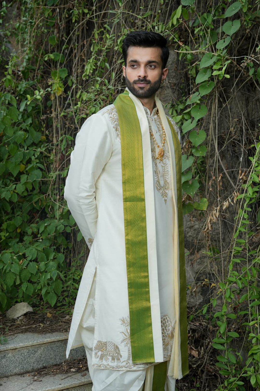 Mayur Vibhavam Kurta, Dhoti & Stole Set | Premium Peacock Embroidered Men's Wedding & Festive Ethnic Wear