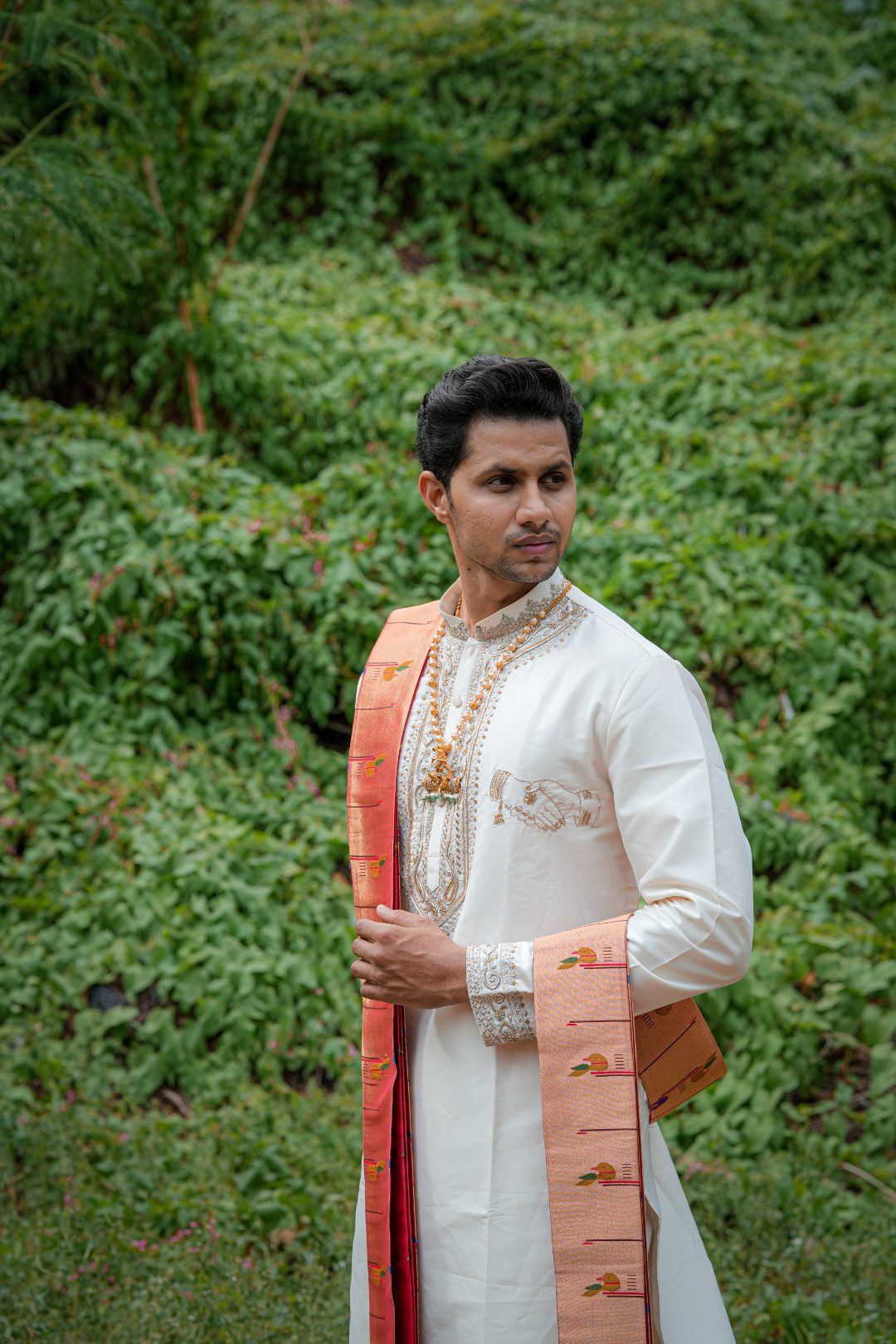 Swarna Sparsha Kurta, Dhoti & Stole Set | Premium Embroidered Men's Wedding & Festive Ethnic Wear