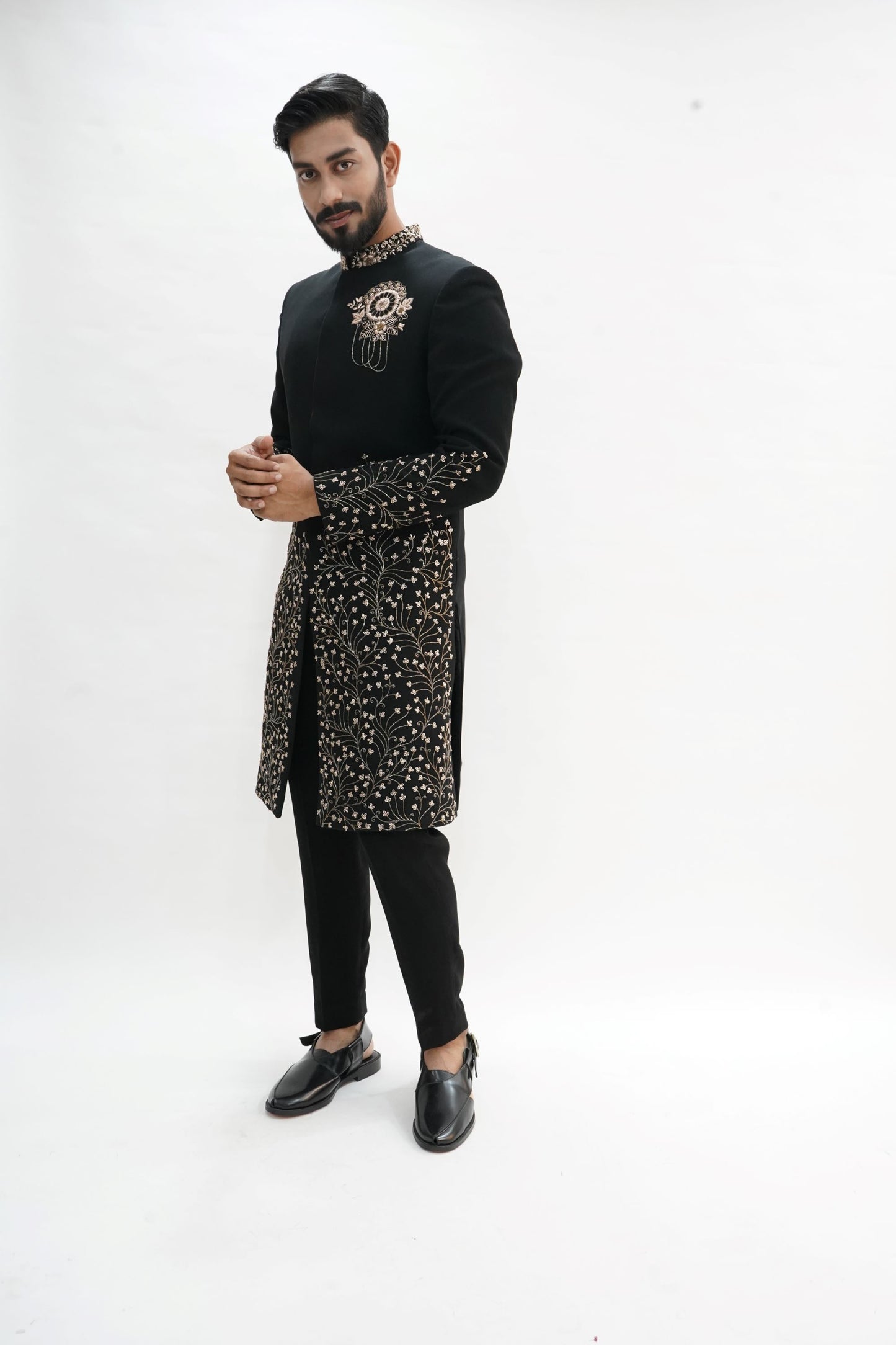 Black Indo-Western with Golden Zardozi Work