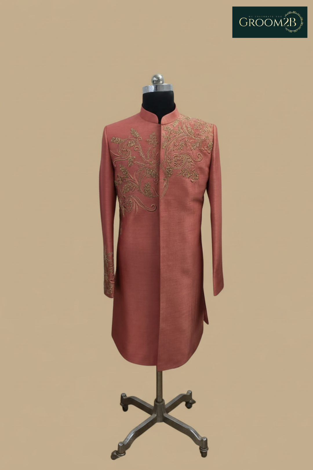 Peach Embroidered Sherwani for Men – Elegant Designer Wedding & Festive Wear