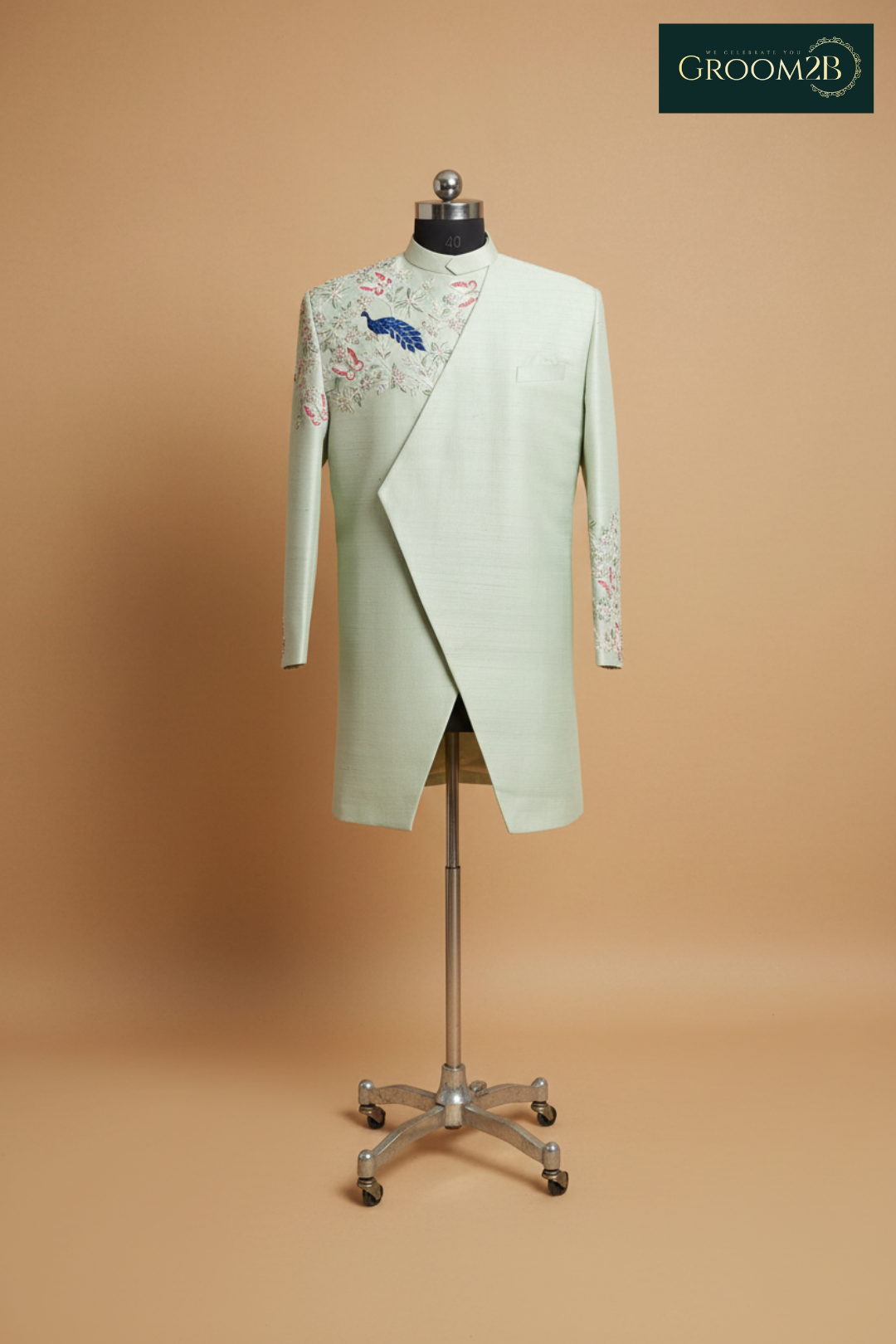 Mint Green Embroidered Indo-Western Suit for Men – Designer Wedding & Festive Wear