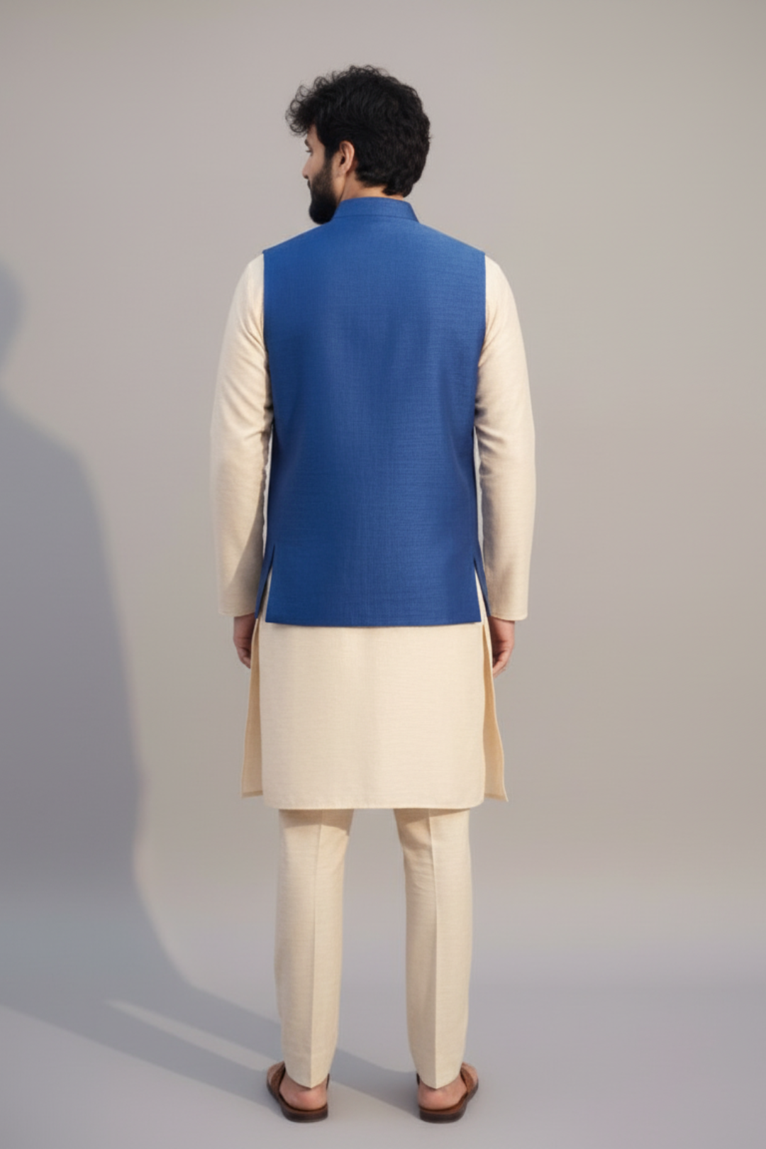 Men’s Royal Blue Embroidered Nehru Jacket – Designer Sadri