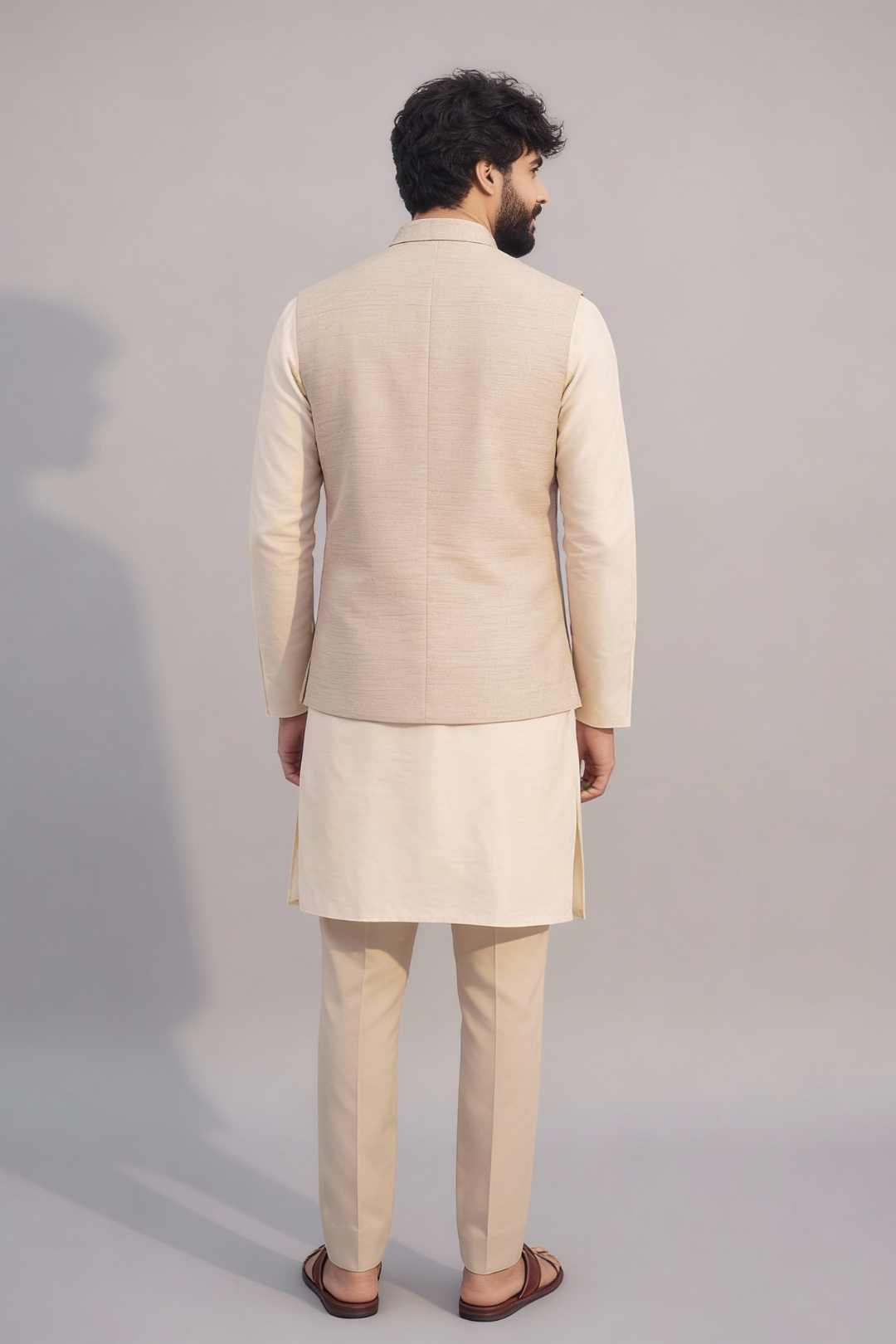 Men’s Pastel Pink Floral Embroidered Nehru Jacket Set – Designer Sadri with Kurta Pajama