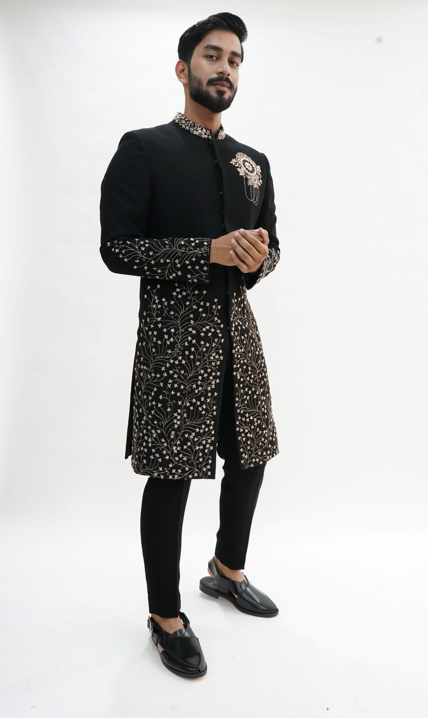 Black Indo-Western with Golden Zardozi Work