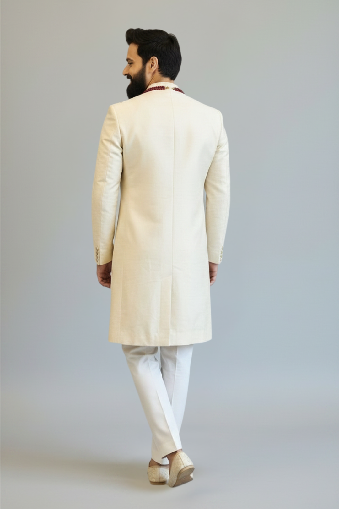 Silver Zari FLoral Work Sherwani