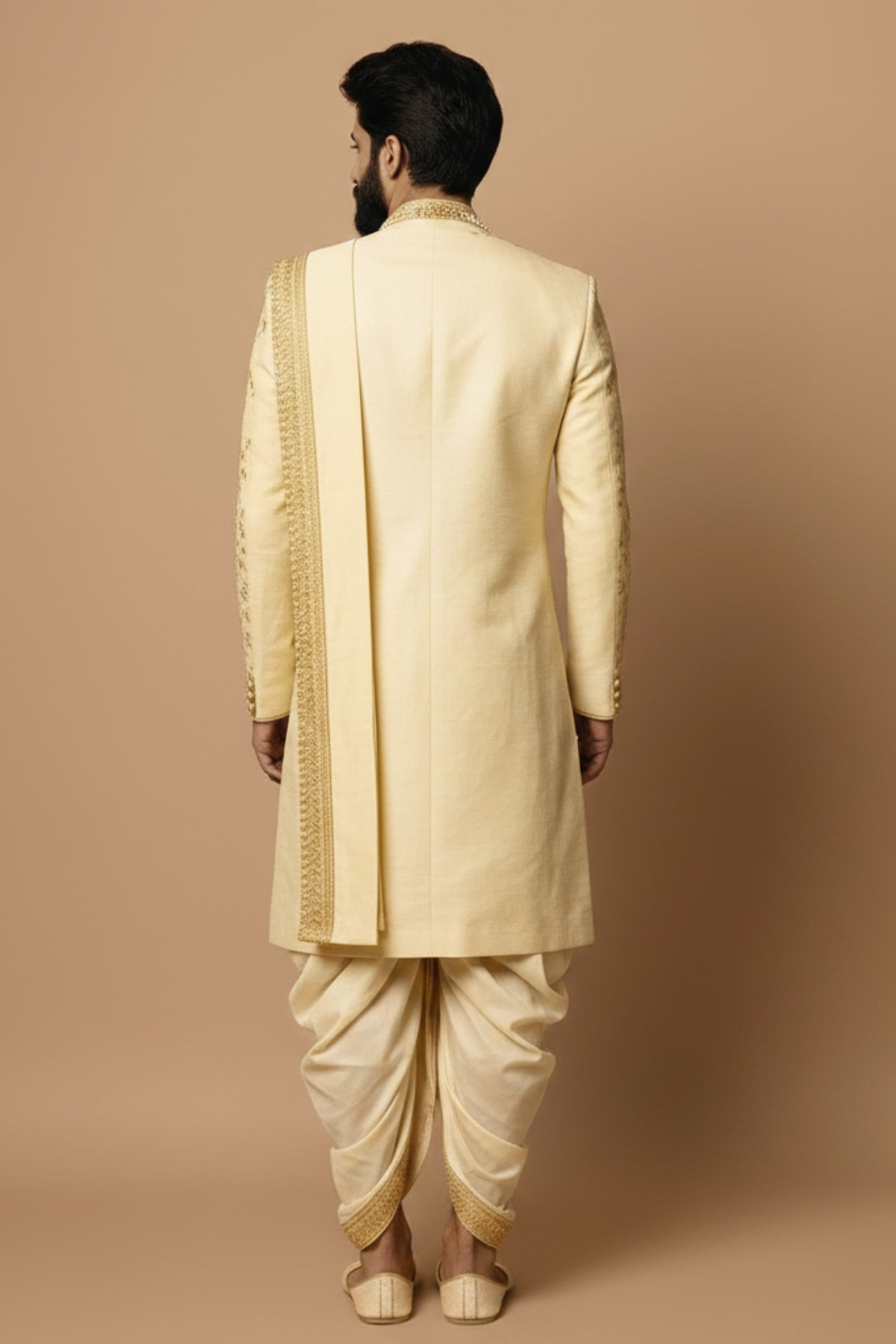 Paisley pattern sherwani with zardozi work