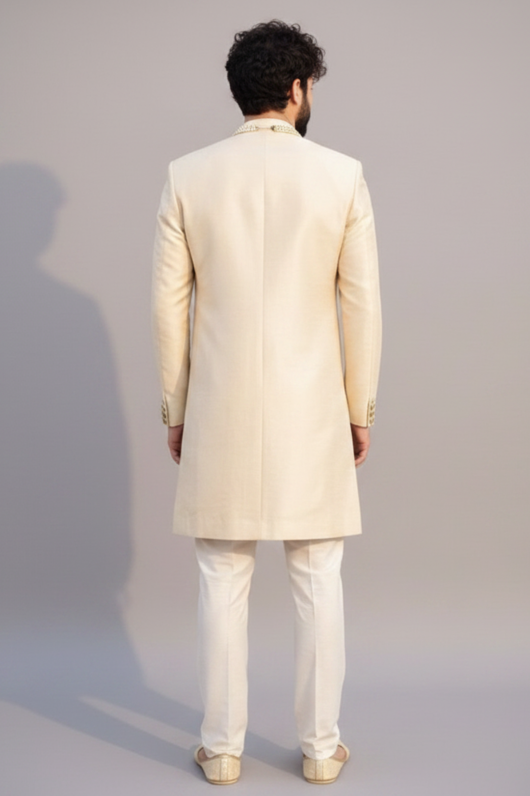 Pure Raw silk sherwani with traditional butta design