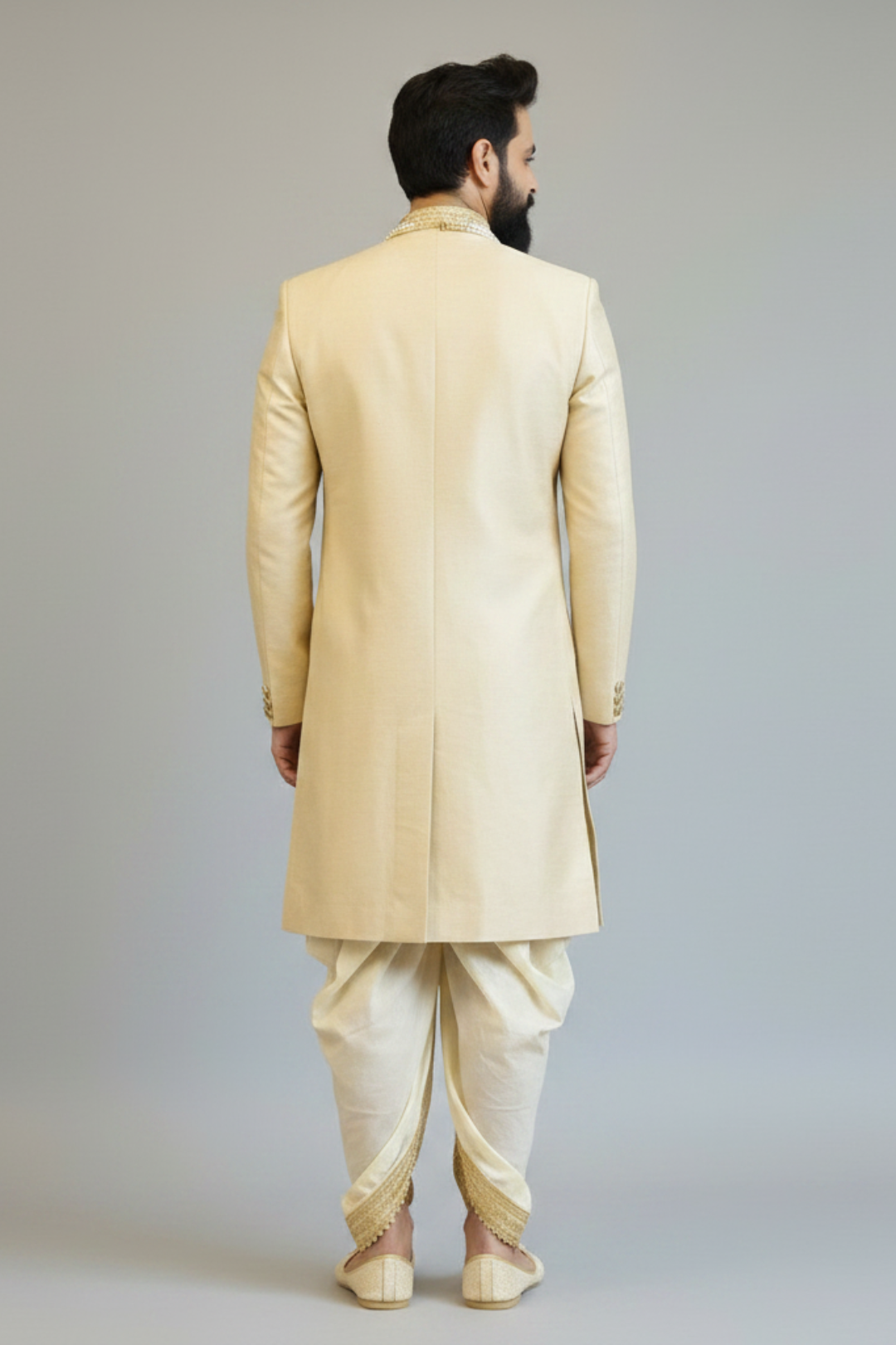 Geometric Floral Sherwani In pure raw silk