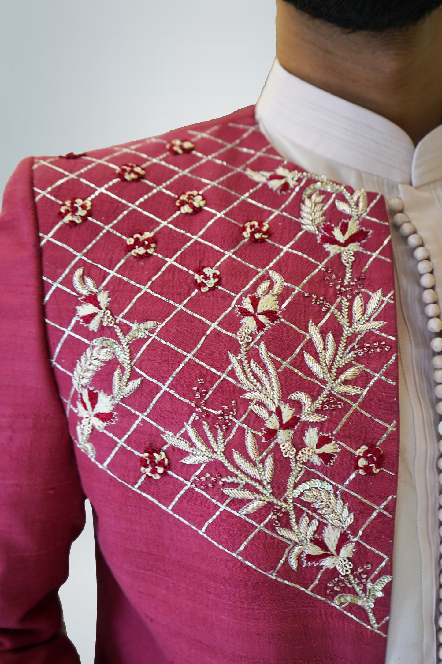 Open Jacket-Kurta Patiyala Set with Pita Work