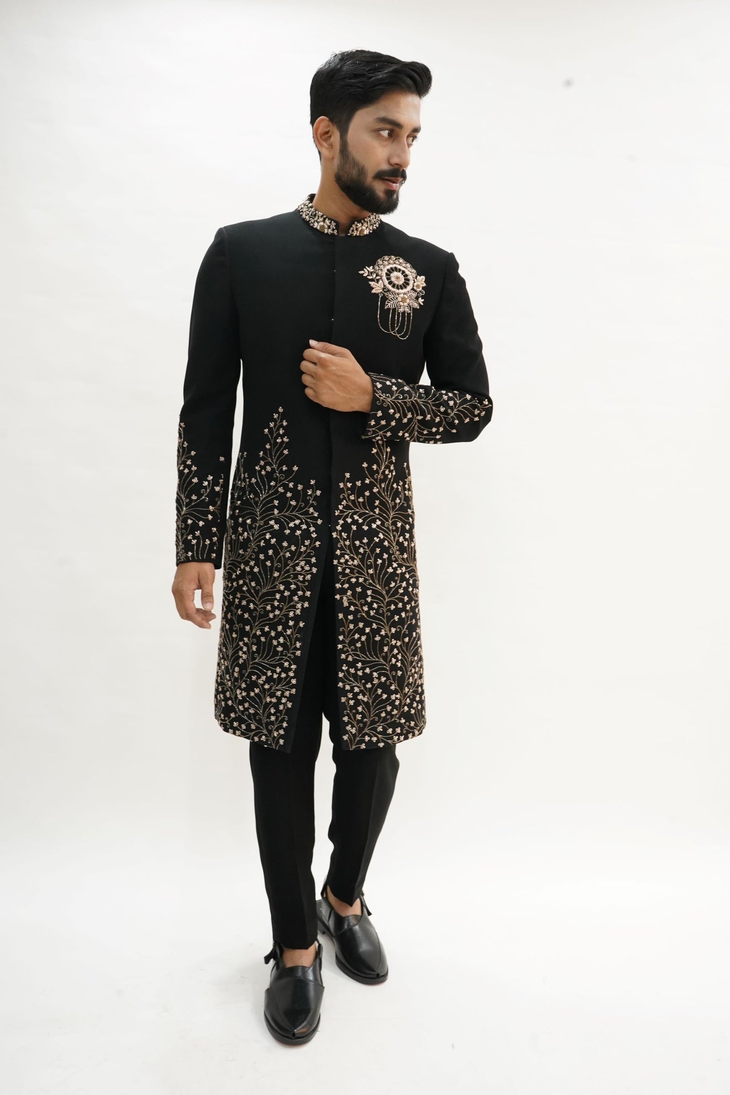 Black Indo-Western with Golden Zardozi Work