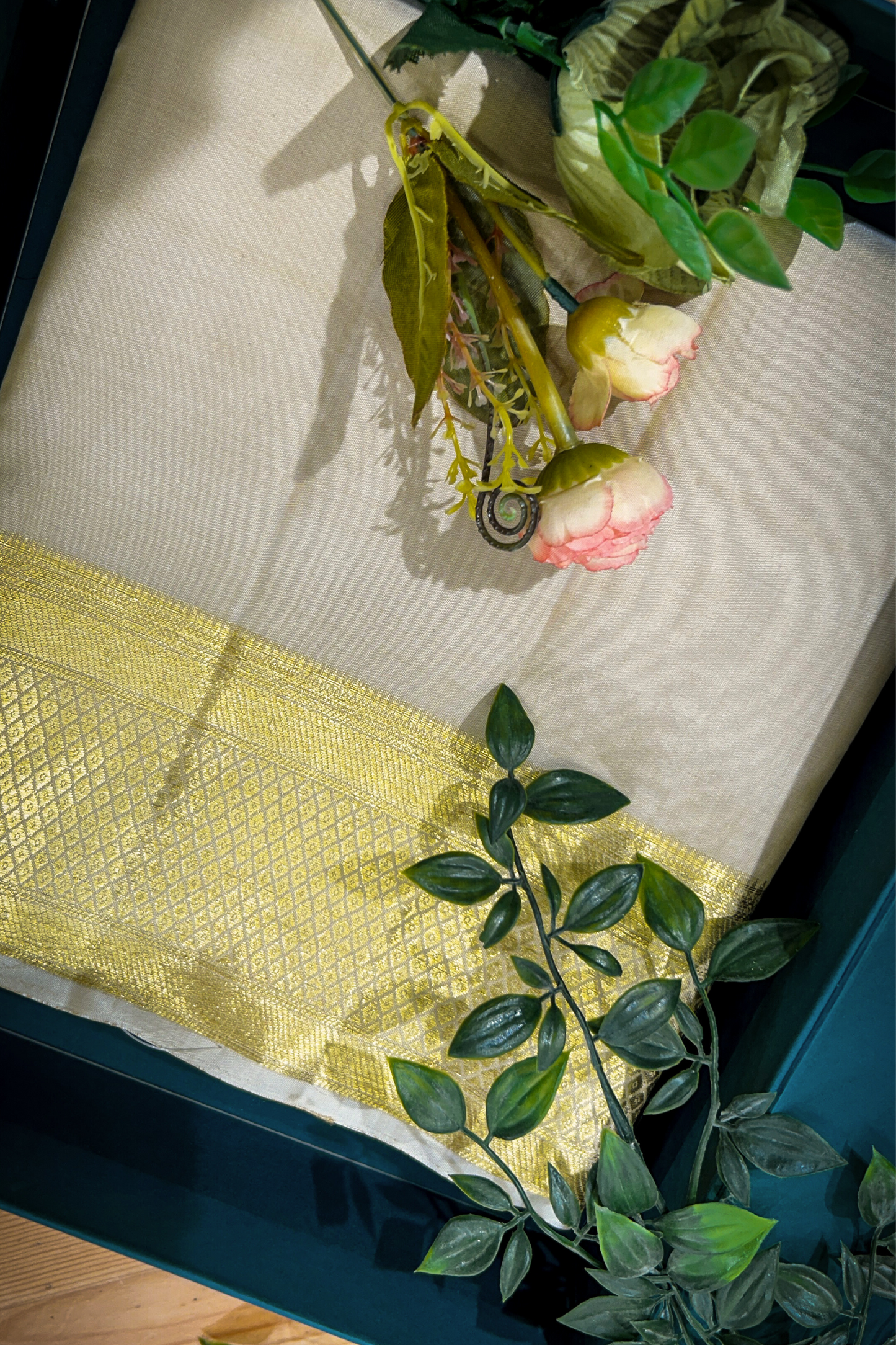 Kanjivaram Pattu Pancha In Beigish Gold Unstitched