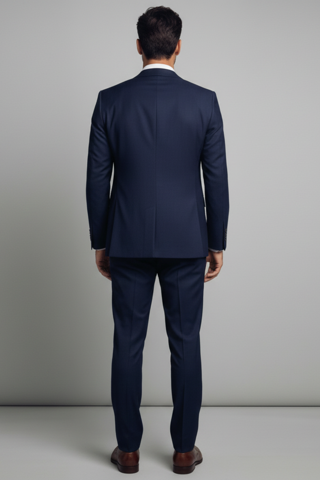 Men’s Navy Blue Three Piece Suit – Slim Fit Formal Wedding & Business Suit with Beige Waistcoat