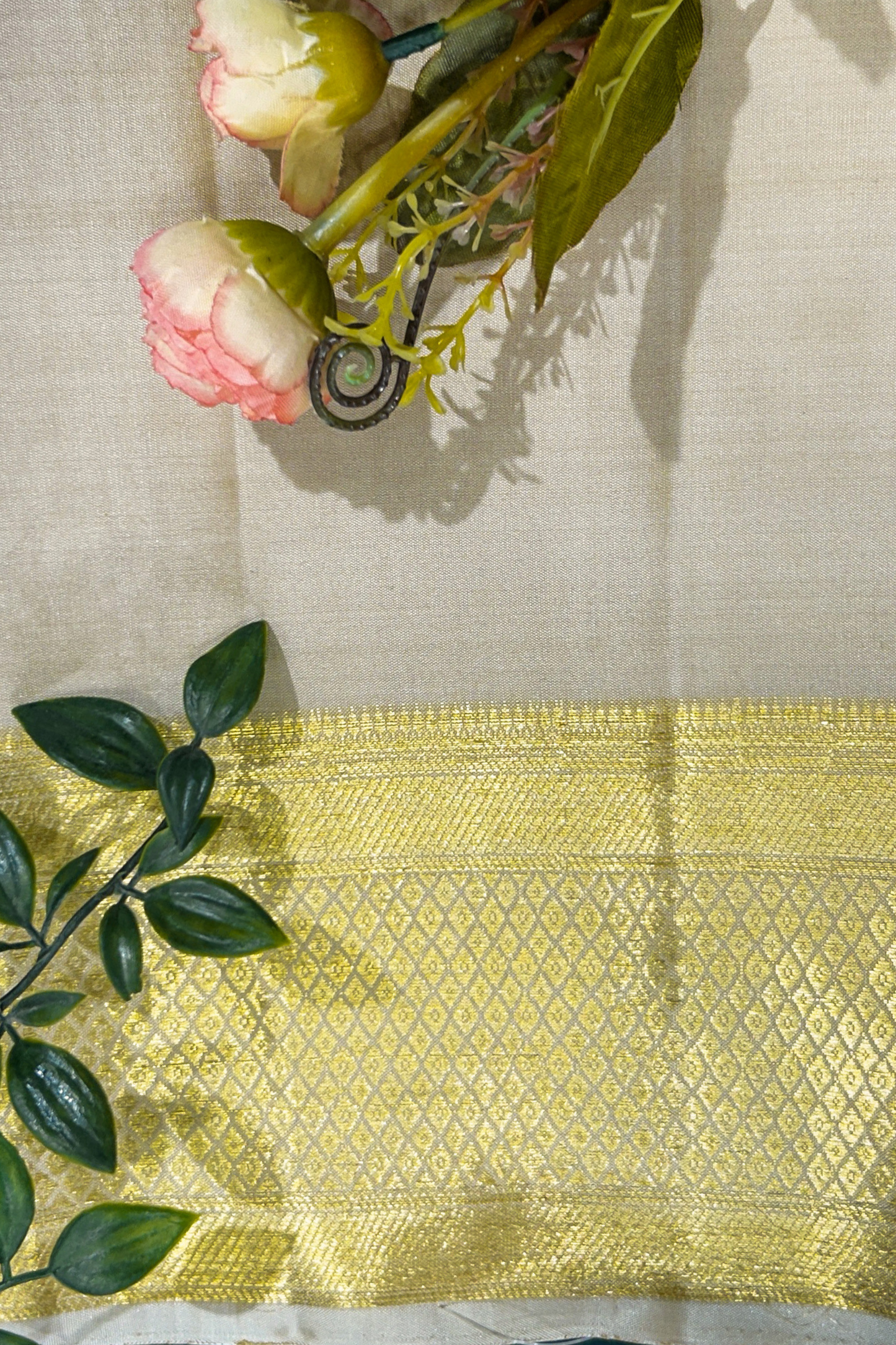 Kanjivaram Pattu Pancha In Beigish Gold Unstitched