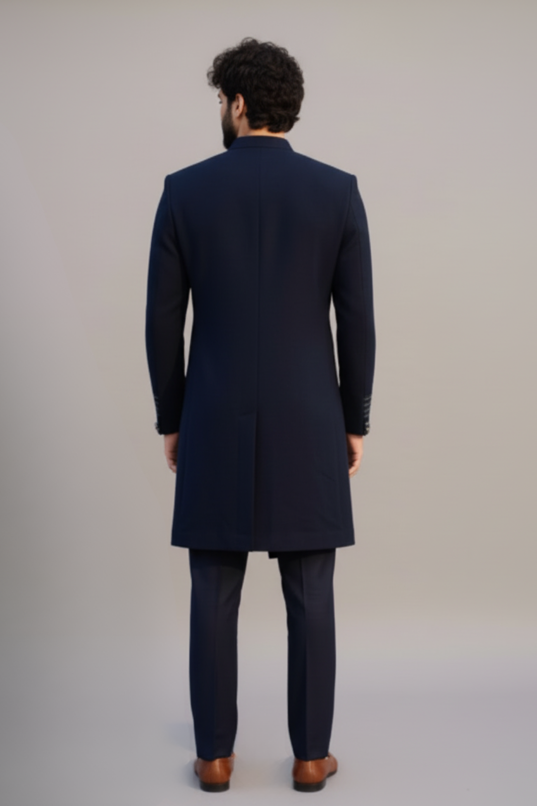 Luxury Navy Blue Asymmetric Indo-Western Outfit for Men