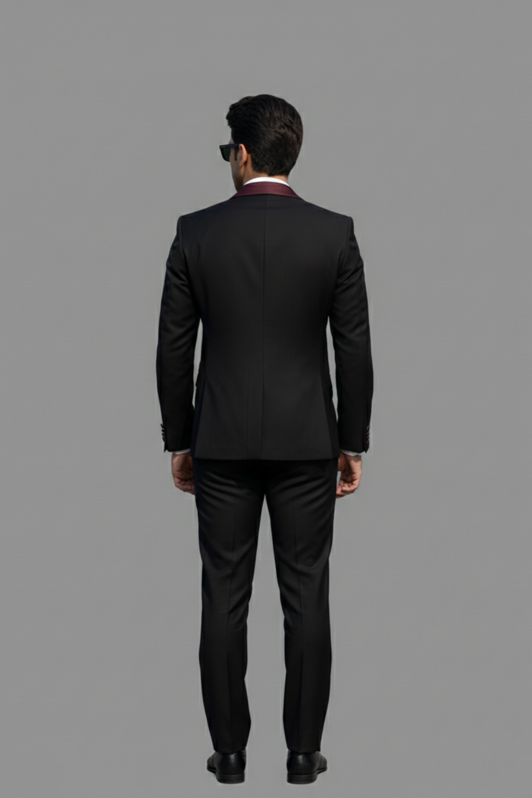 Black & Maroon 3-Piece Tuxedo Suit for Men – Slim Fit Satin Lapel Wedding & Party Wear
