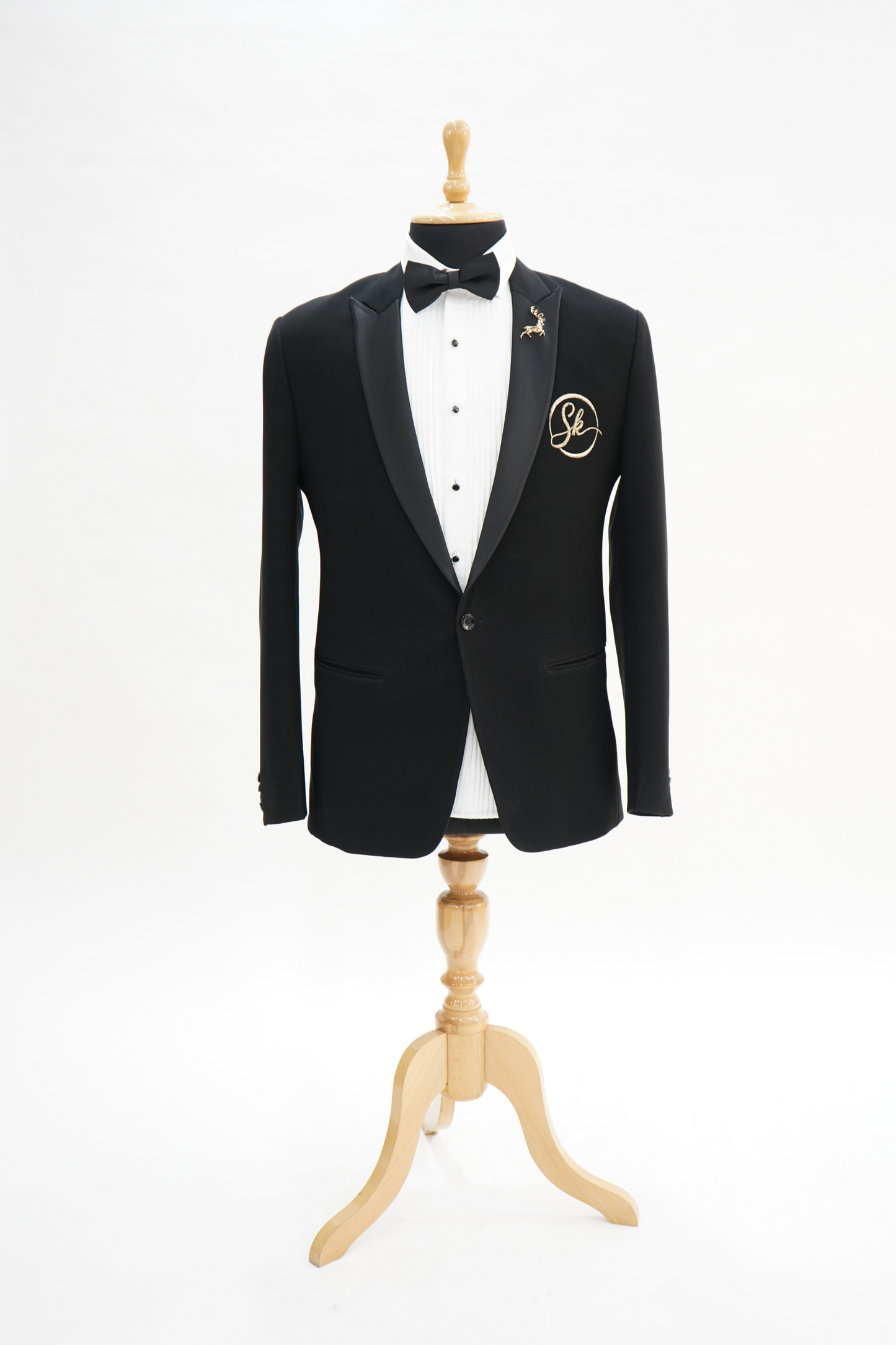 Black Italian Wool Crepe 2-Piece Tuxedo with Name Initial Embroidery