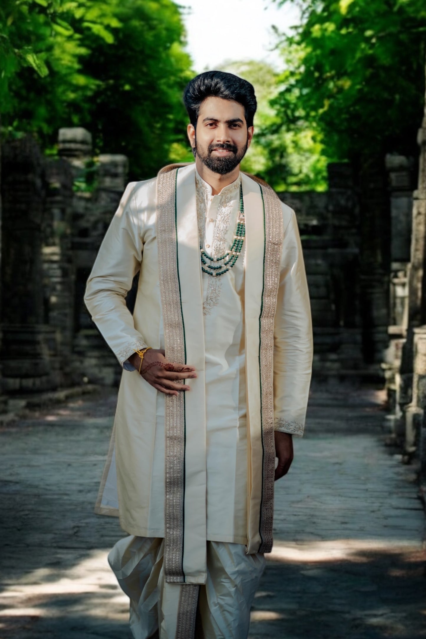 Cream Pattu Pancha with Zari work