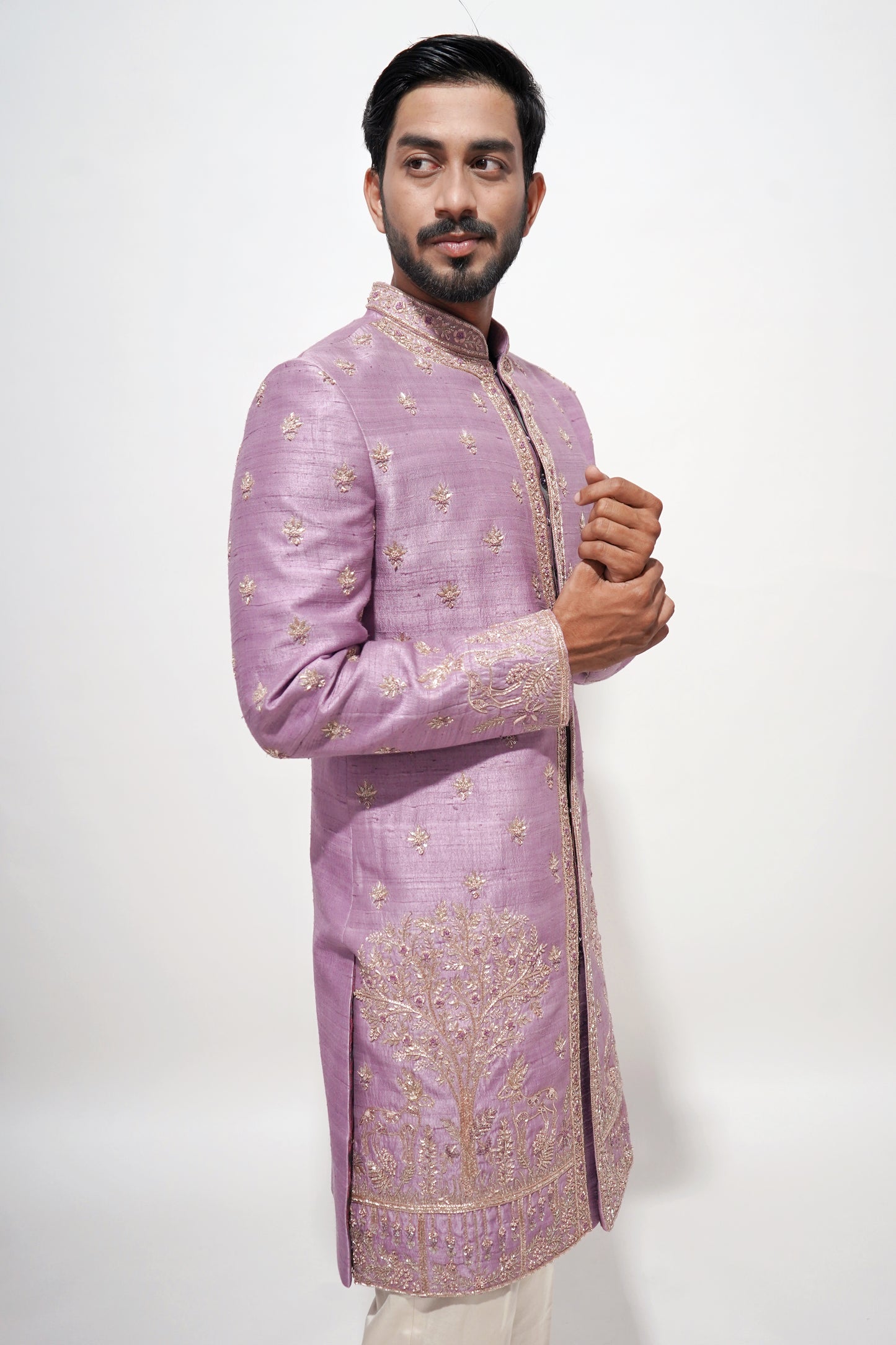 Onion pink designer embroidered sherwani
