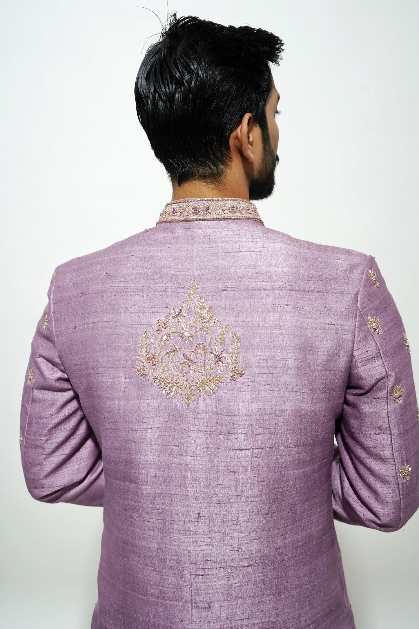 Onion pink designer embroidered sherwani
