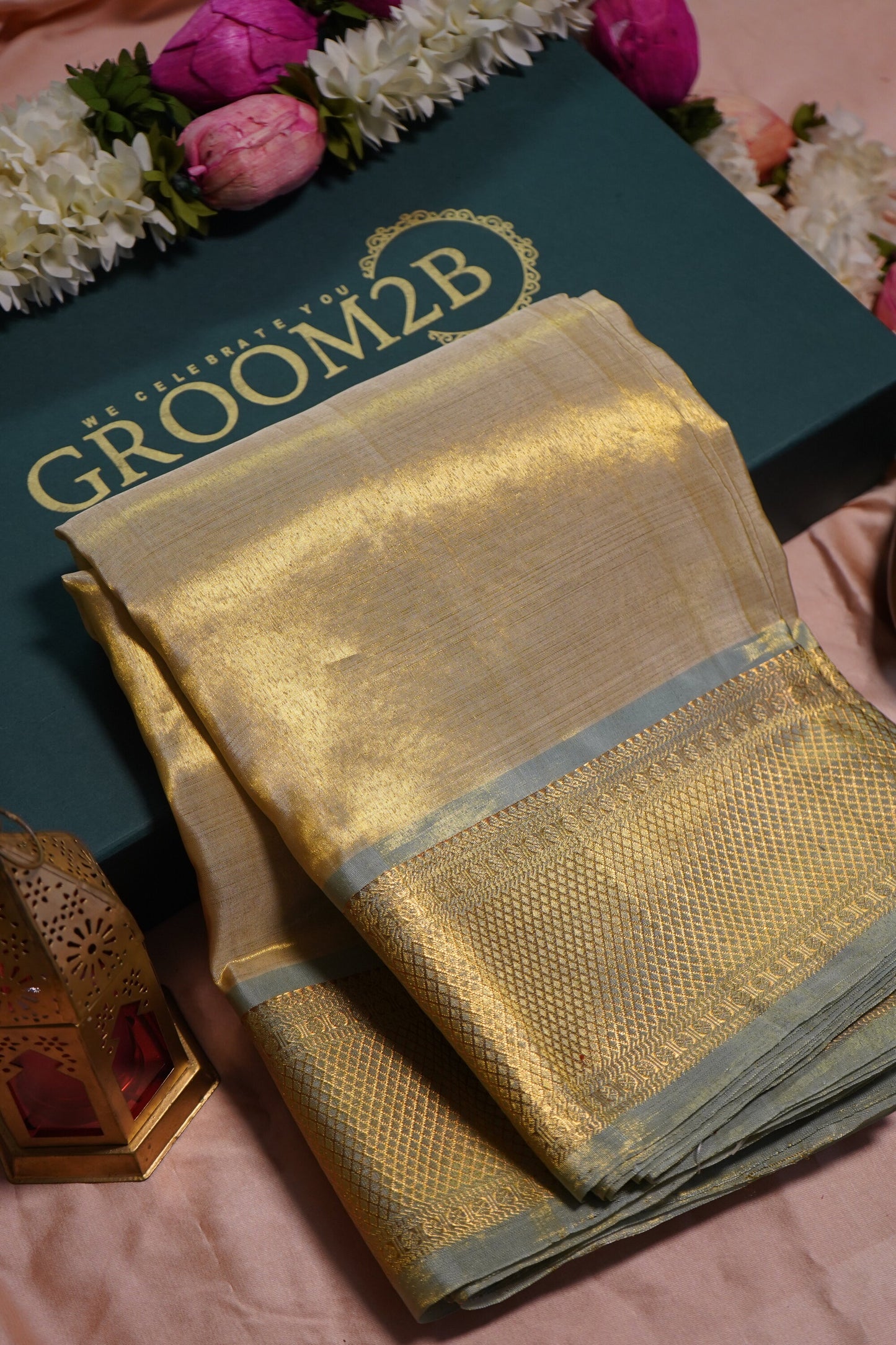 Men’s Kanchi Tissue Pattu Pancha in Dark gold