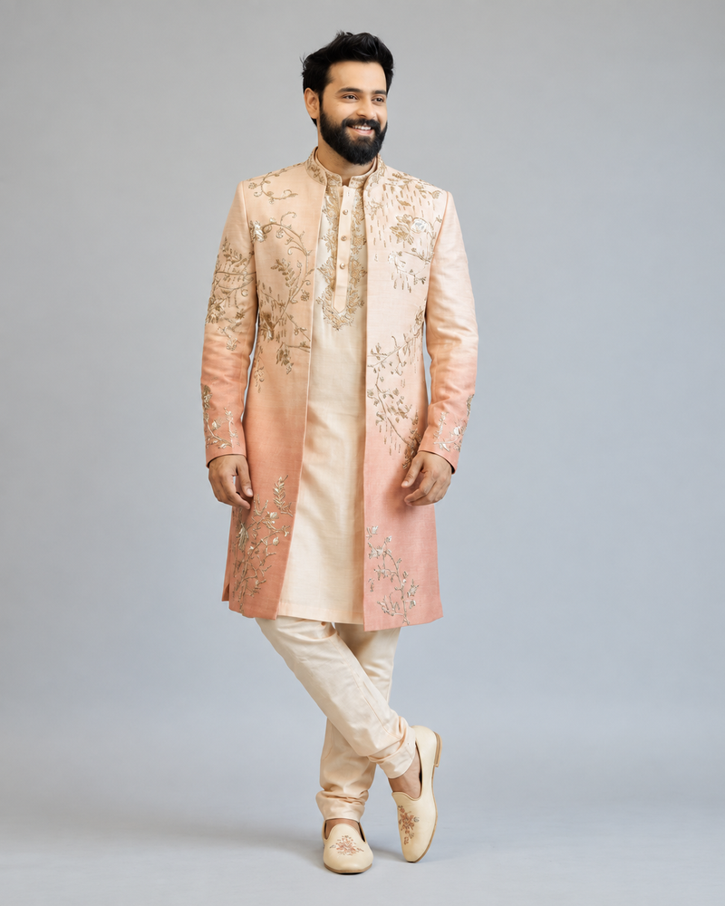 Abstract Ombre Affect Peach Open Jacket