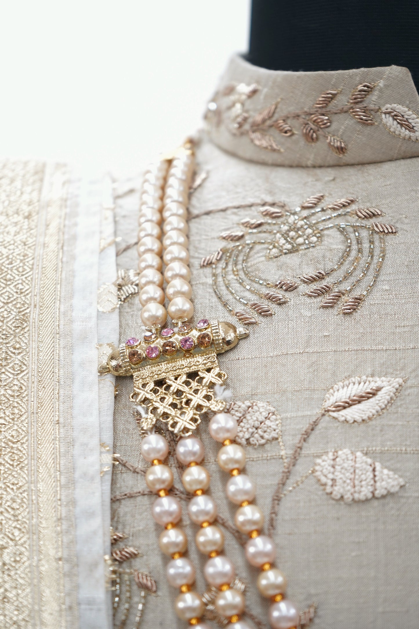 Pure raw silk handcrafted beige sherwani