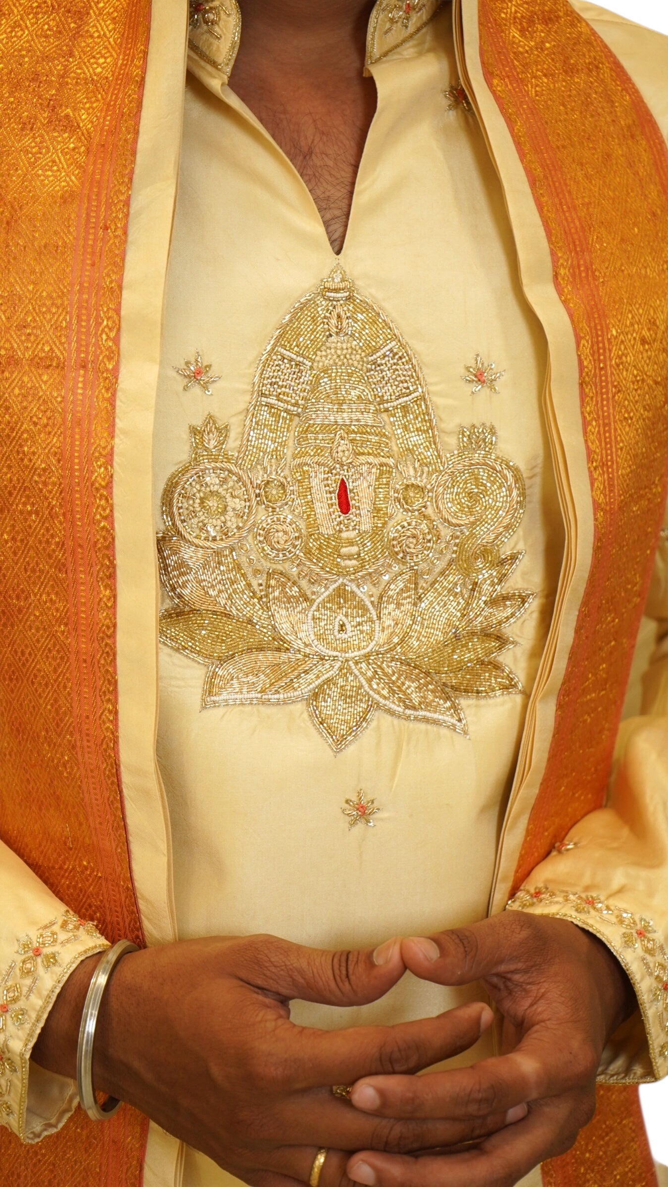 Ivory Gold Balaji Embroidered Pattu Pancha Set