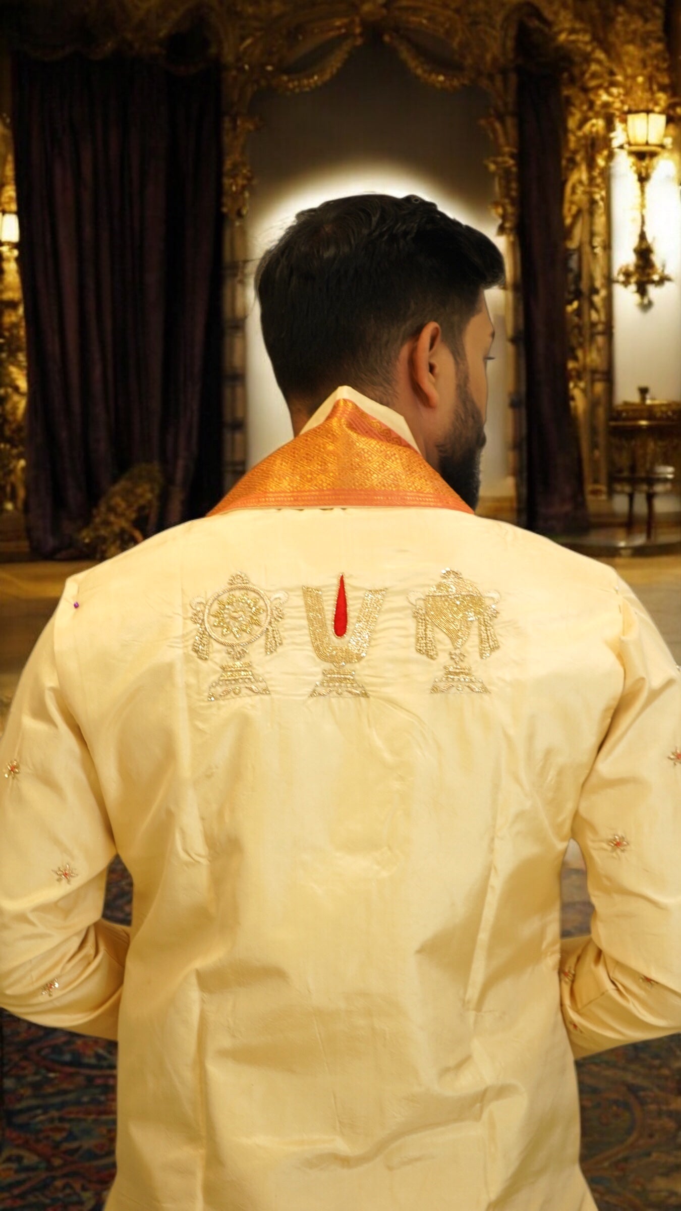 Ivory Gold Balaji Embroidered Pattu Pancha Set