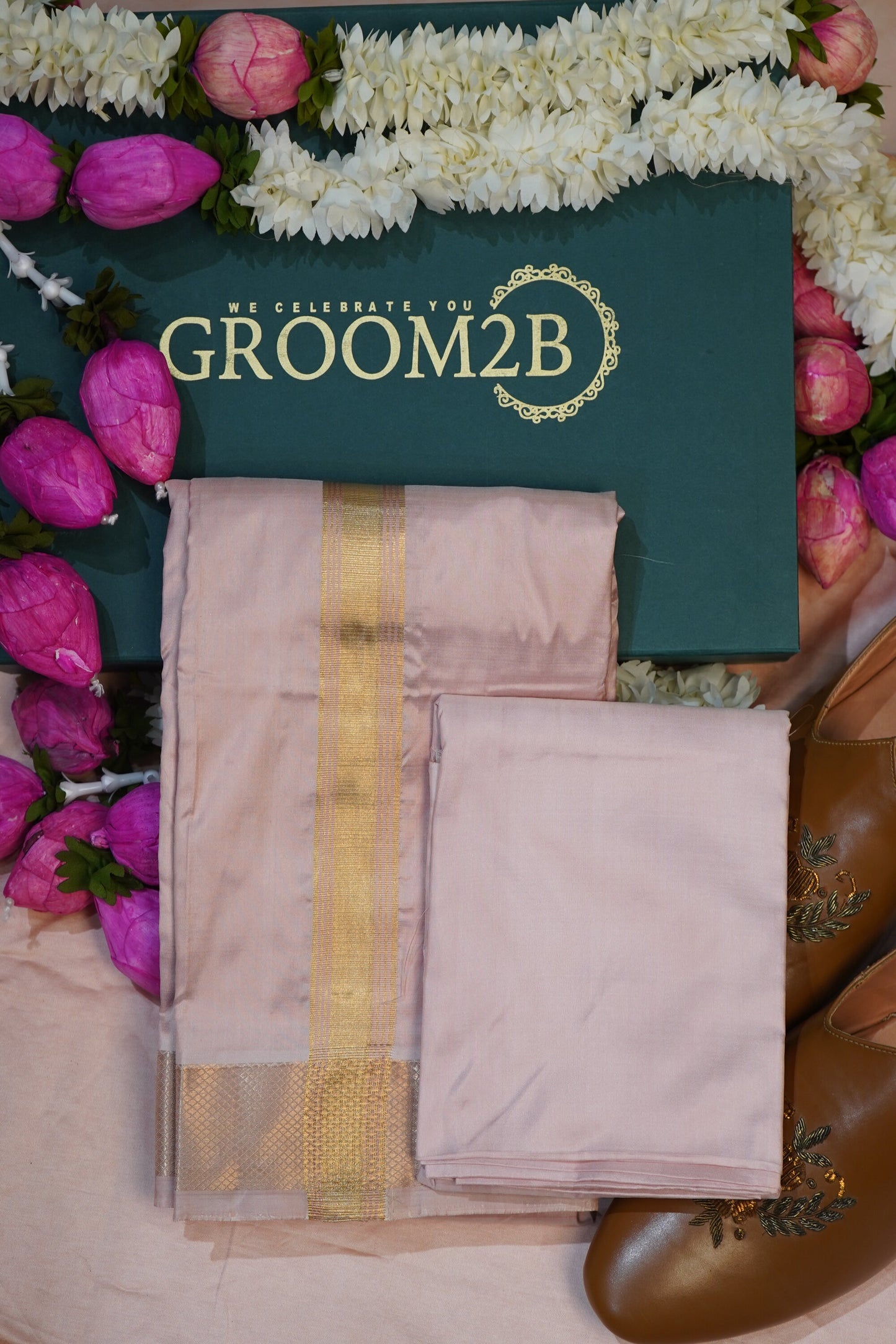 Men’s Pure Pattu Pancha in Plush Pink Set