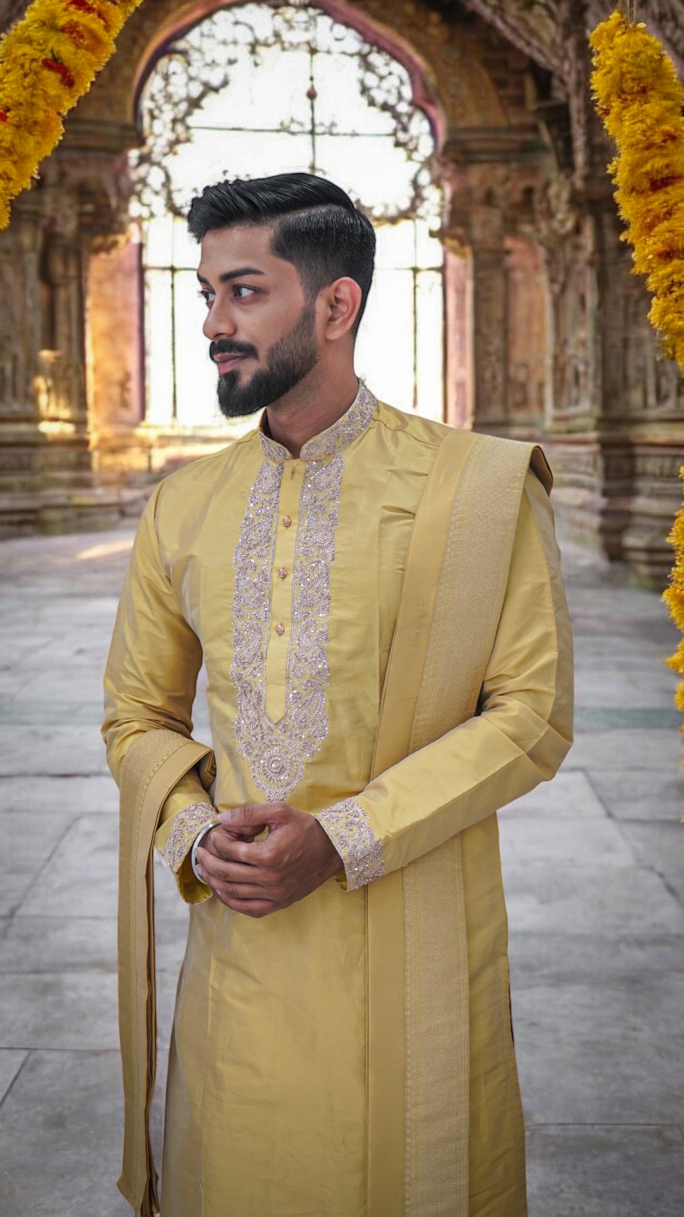 Mustard Gold Pattu Kurta