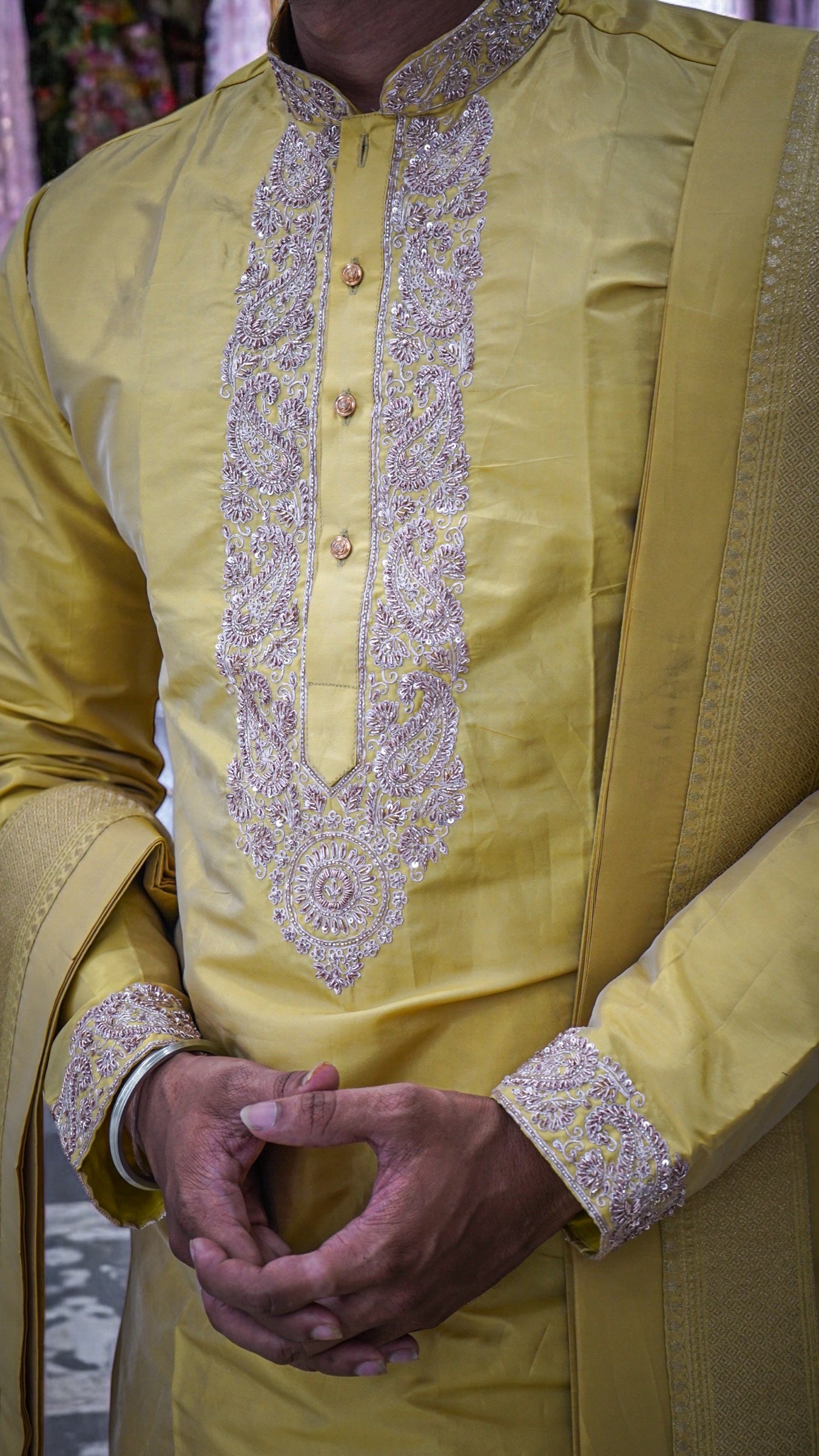 Mustard Gold Pattu Kurta