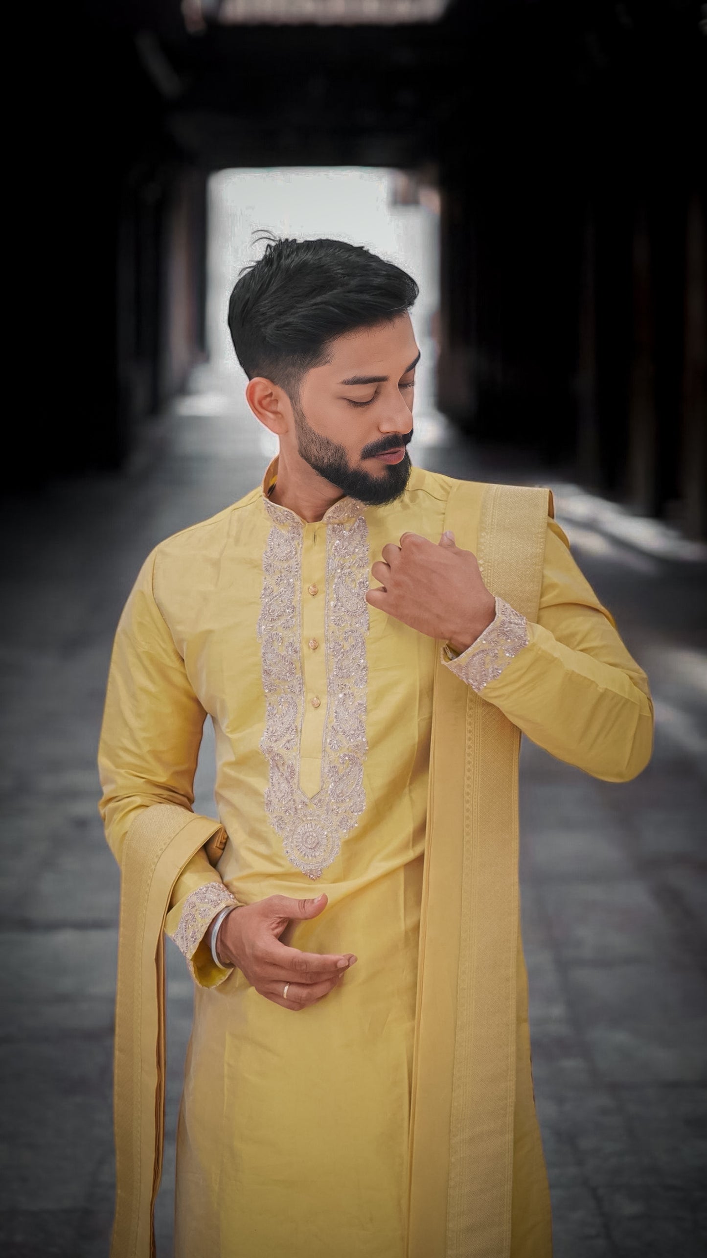 Mustard Gold Pattu Kurta