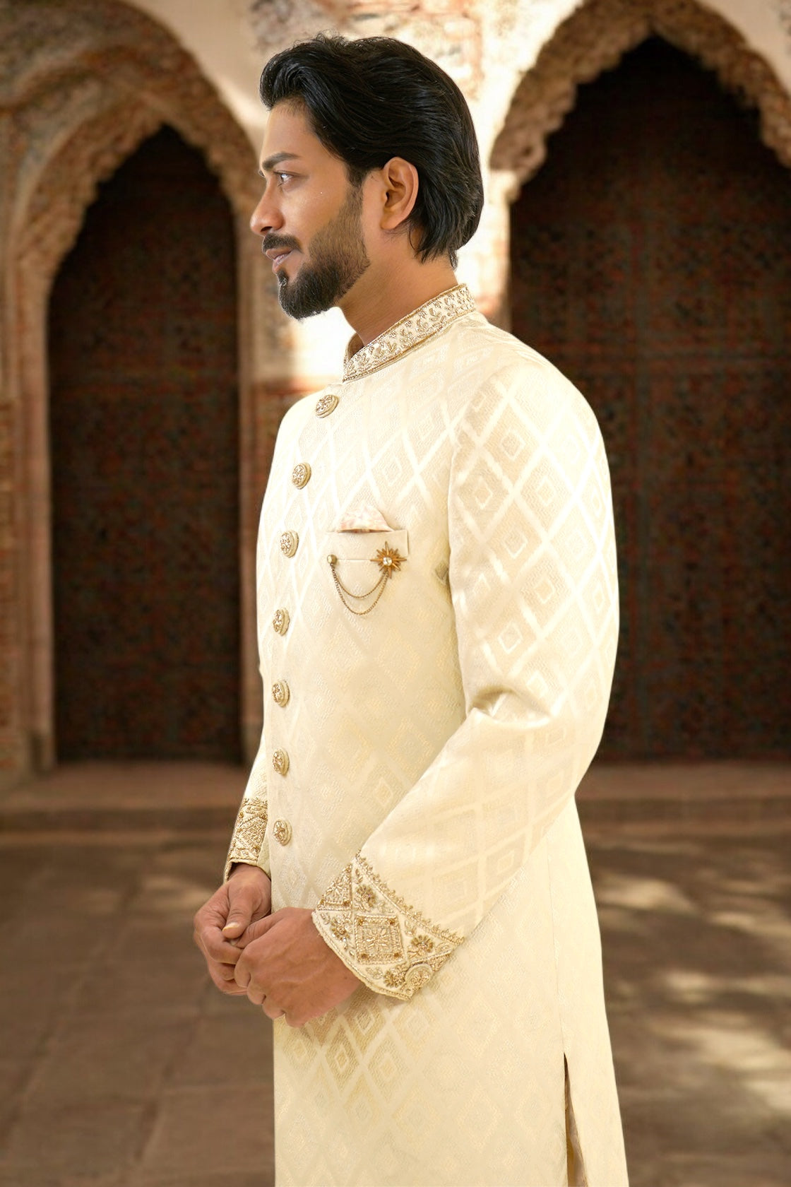 Brocade Sherwani with zardozi highlight
