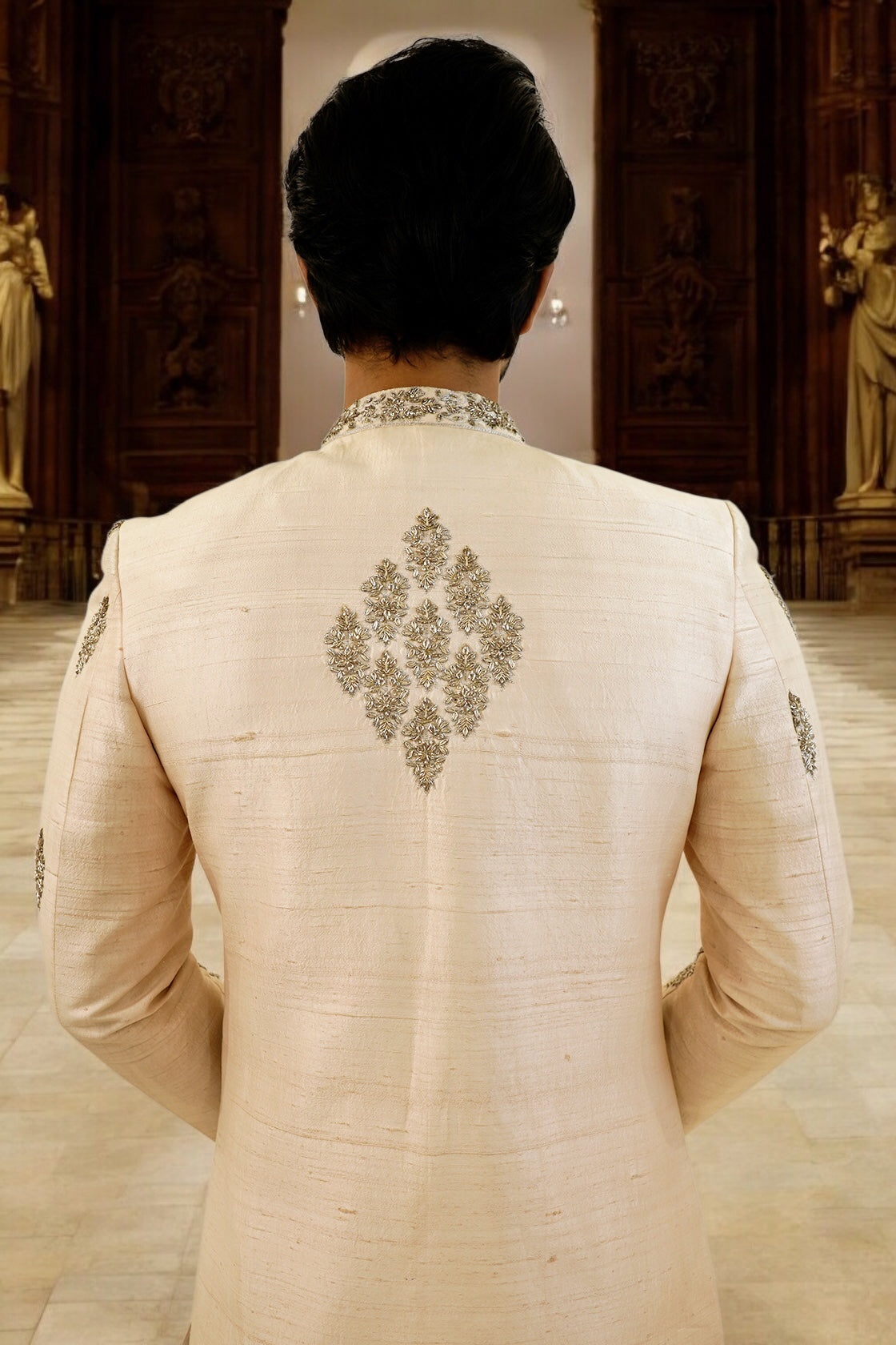 Pure Raw silk sherwani with traditional butta design