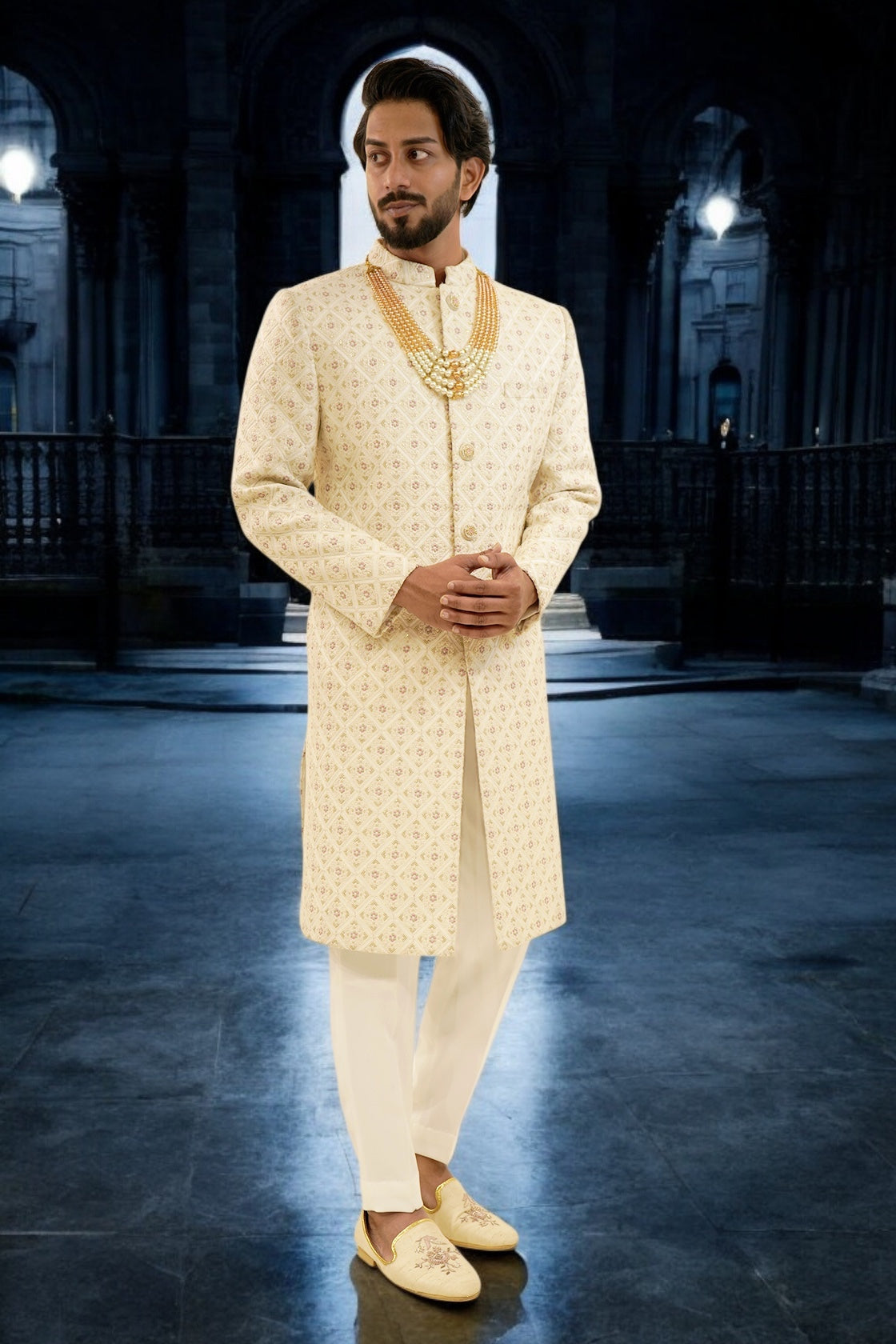 Heavy Embroided Chikan kari sherwani