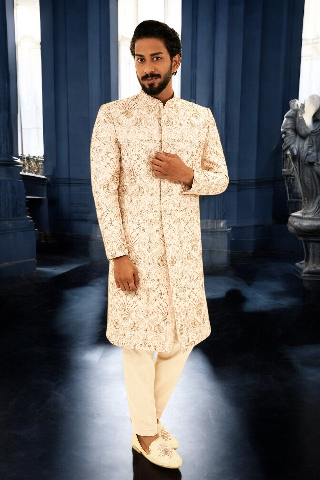 Hand Highlighted Self Embroided Sherwani