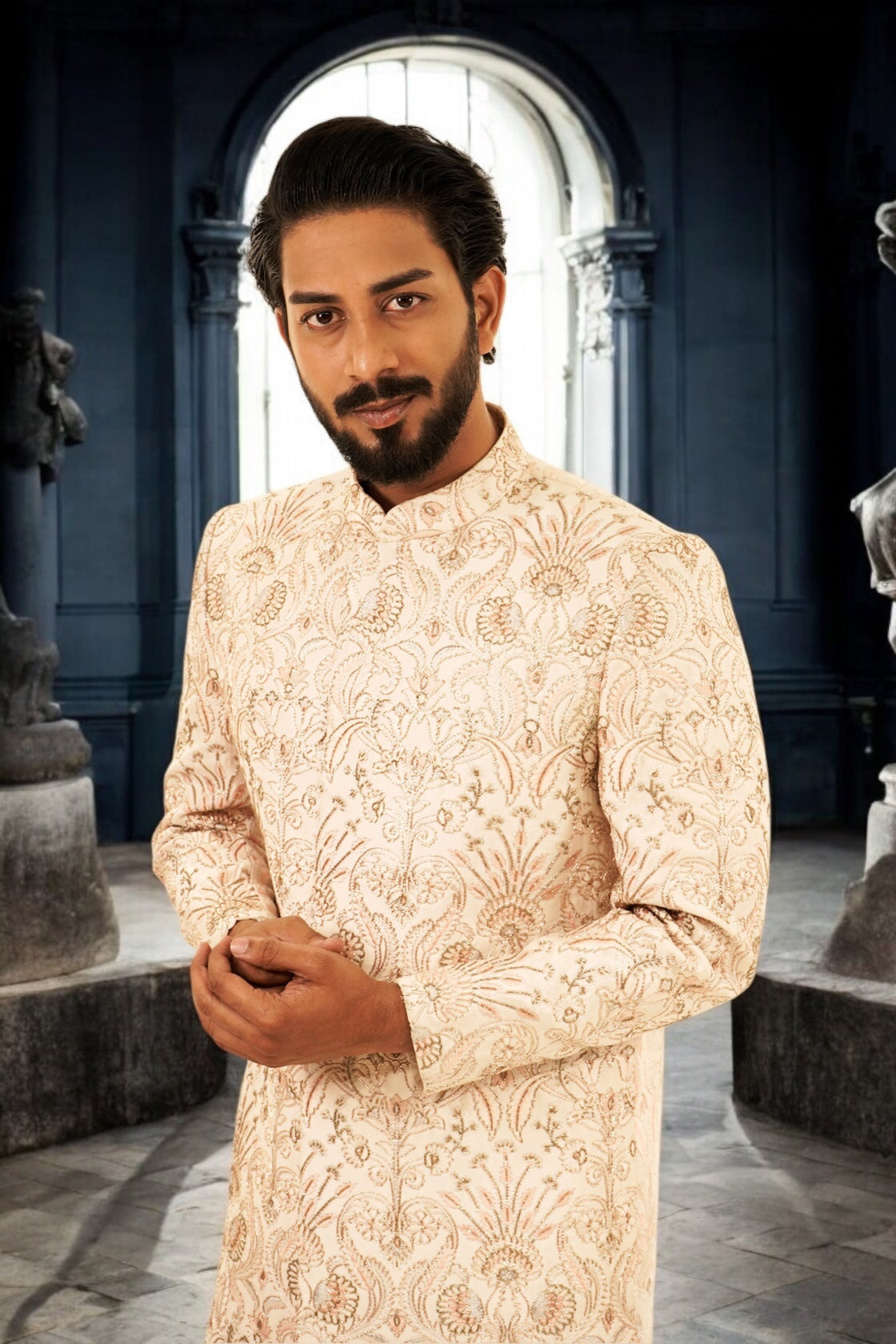 Hand Highlighted Self Embroided Sherwani
