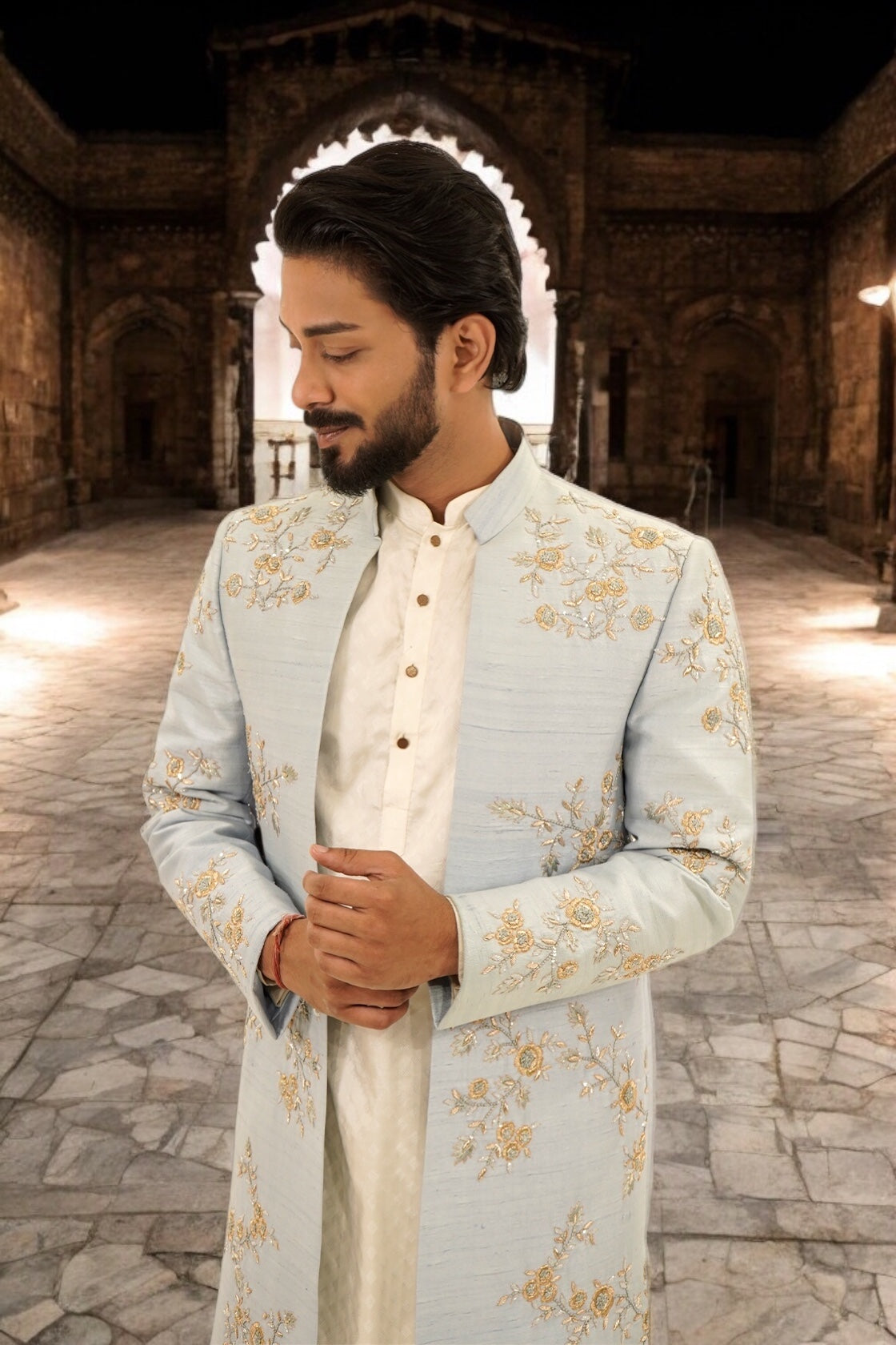 Cherry Blossom Inspired Blue Open Jacket