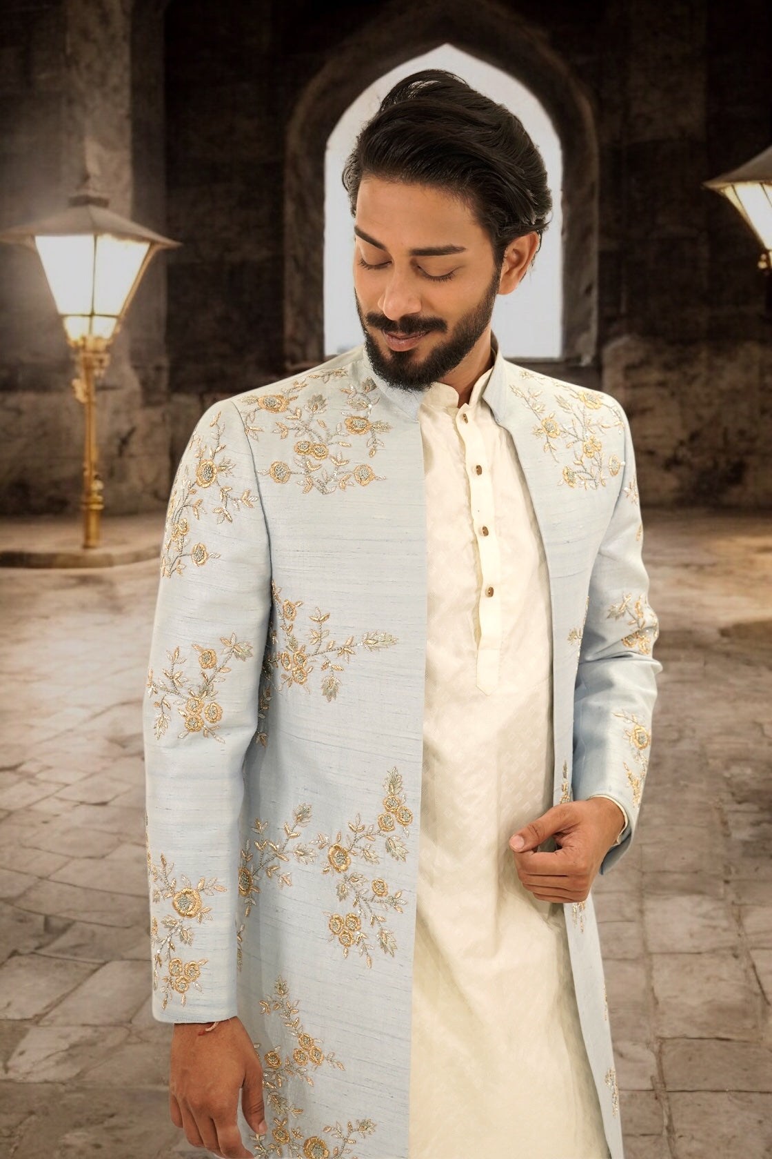 Cherry Blossom Inspired Blue Open Jacket