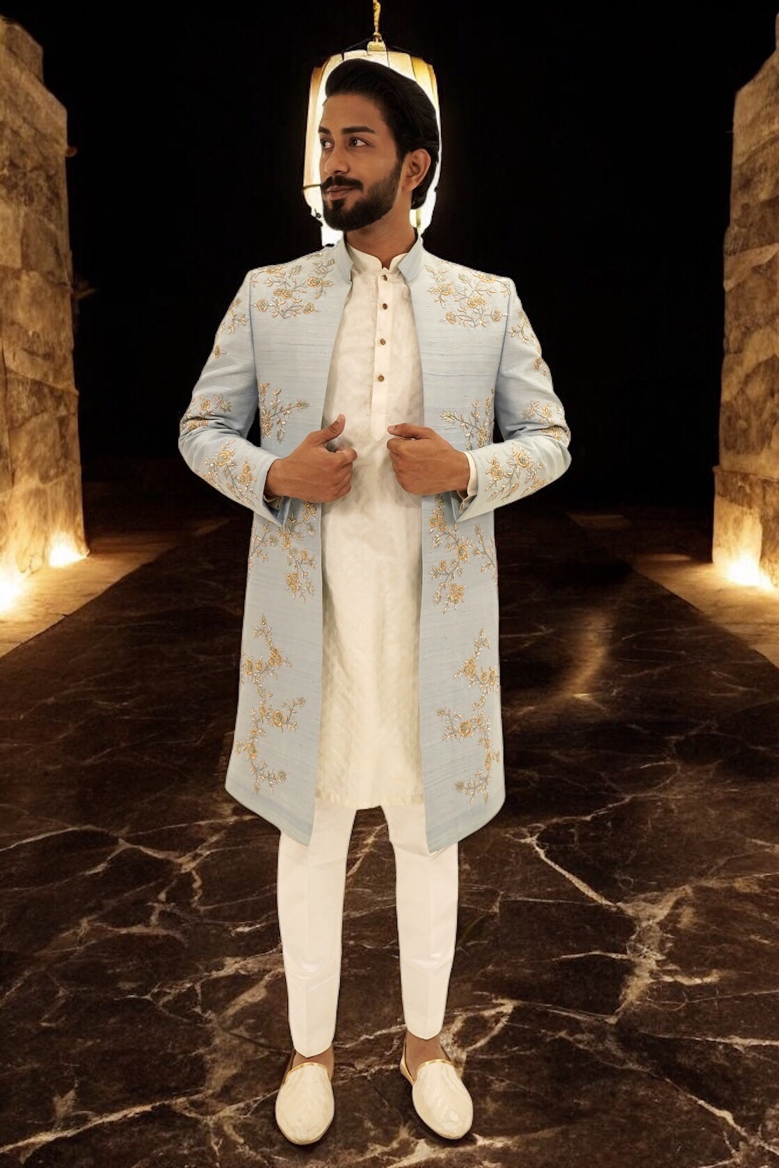 Cherry Blossom Inspired Blue Open Jacket