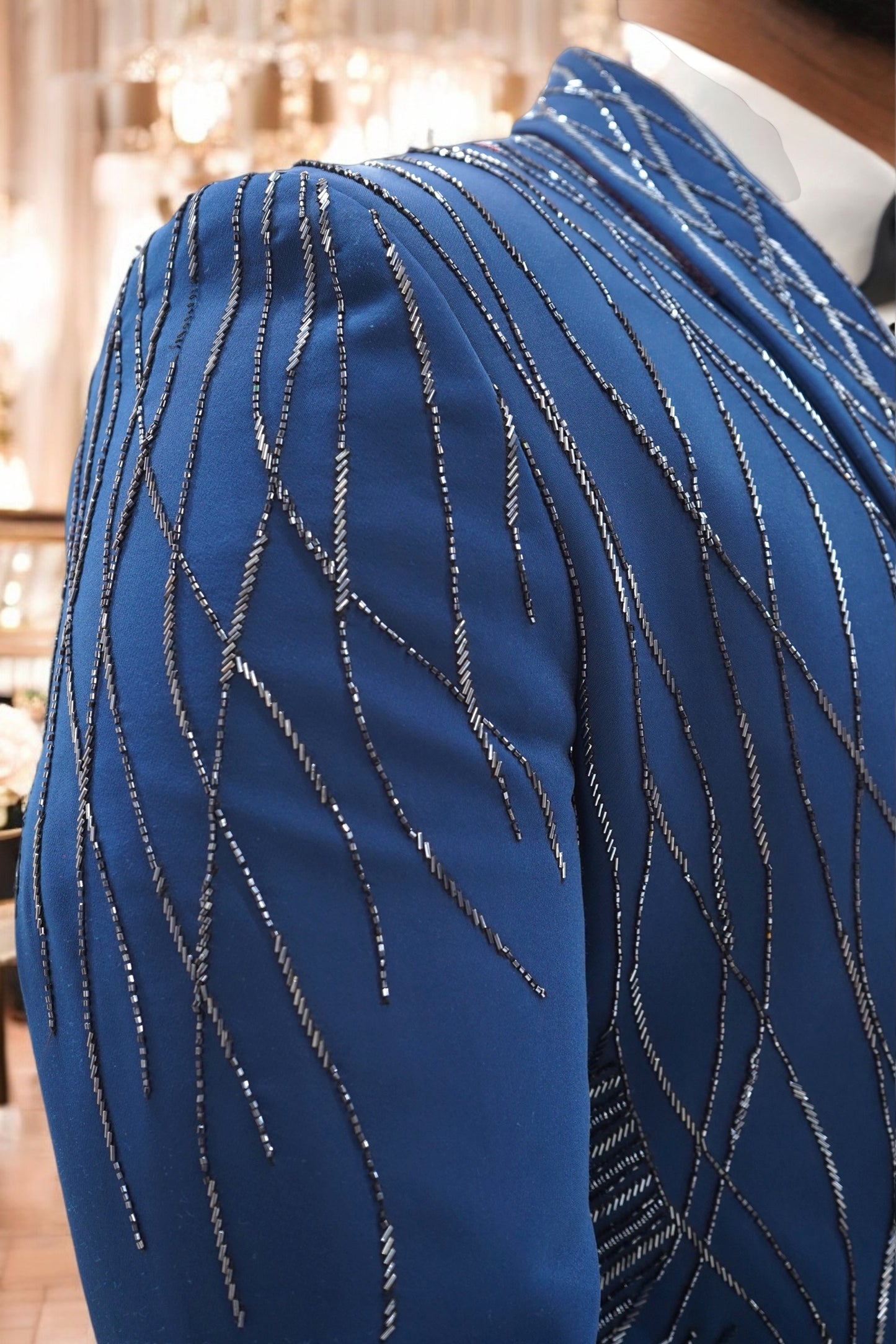 Persian Blue Wool Crepe 2-Piece Tuxedo with Cutdana Work